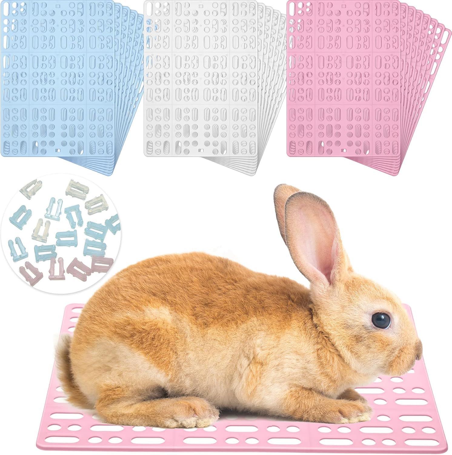 Lemecima Kaninchenkäfigmatte aus Kunststoff, langlebig, für kleine Tierfüße, mit praktischen Verbindungen, Hasen-Pads für einfache Reinigung, für Kaninchen, Ratten, Meerschweinchen, Katzen, 15 Stück
