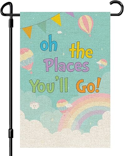 INNORU Oh The Places You'll Go - Bandera de jardín, fiesta de graduación de jardín de infantes, letrero de patio para baby shower, tema de viaje,