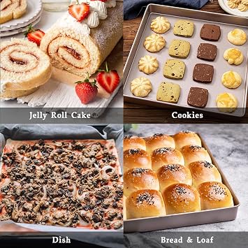 11 Inch Square Baking Sheet Set of 2, Commercial Nonstick Carbon Steel Cookie Sheets, 1.4