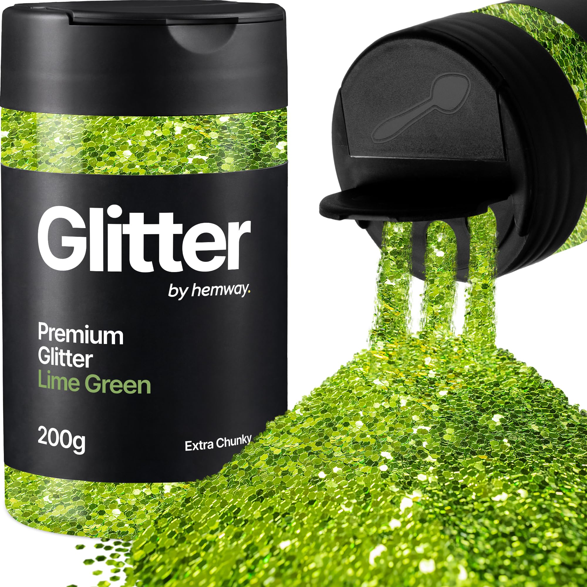 Hemway Lime Green Glitter Shaker, 200g Extra Chunky Glitter for Crafts Metallic Flake Sequins for Resin & Epoxy Crafts for Decorating, Halloween, Christmas, Nail, Face, Art