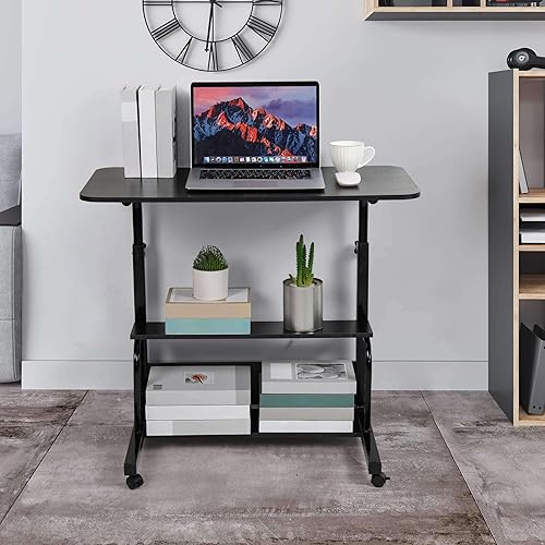 Miniatura 9 de Escritorio de computadora móvil de altura ajustable para espacios pequeños escritorio de escritura con ruedas escritorio de estudio para oficina en