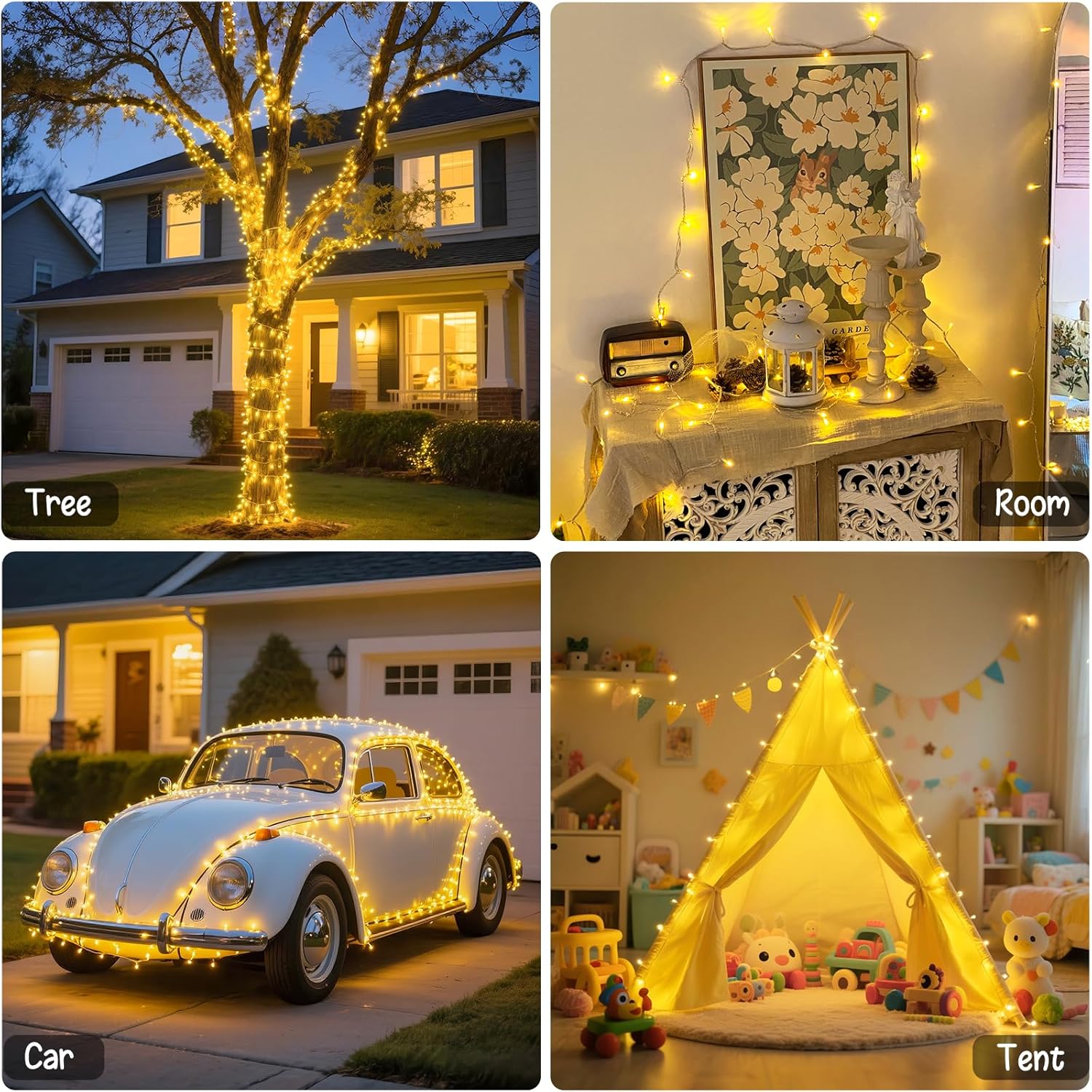 JMEXSUSS 2 Pack Outdoor String Lights Battery Operated, Total 66ft 200 LED Fairy Lights with Remote, Warm White Battery Christmas Lights for Bedroom Indoor Holiday House Tree Porch Party Yard