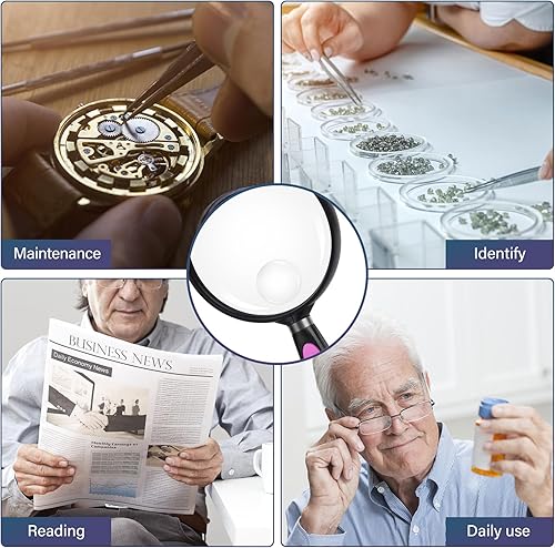 Miniatura 35 de Feosky Lupa de lectura de mano, lupa de 10 x 30X, lente inastillable de 2.953 in, mango antideslizante para adultos cercanos, lectura de personas