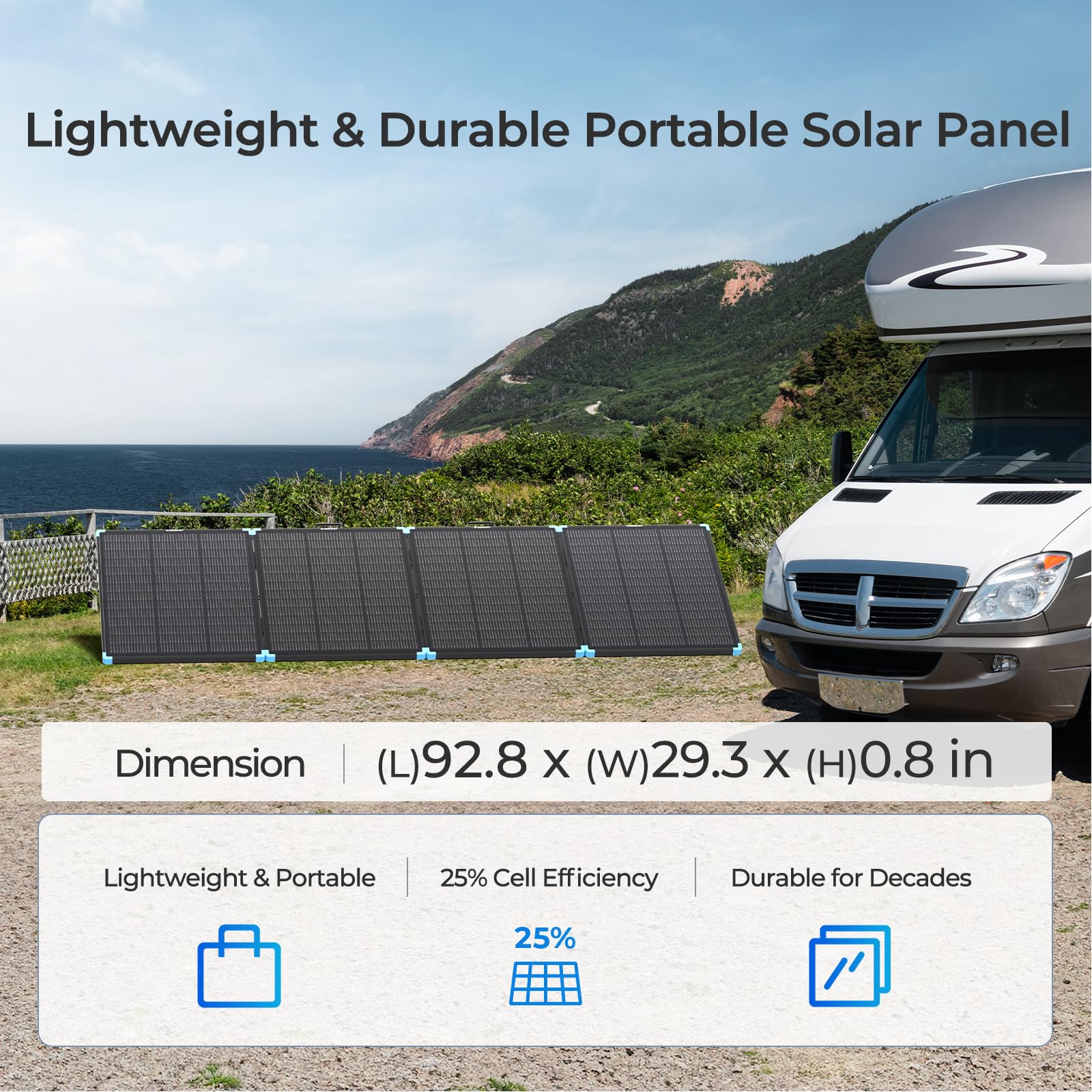 Renogy Paneles solares, 300W, maleta solar ligera y portátil, tipo N 25%, panel solar plegable de alta eficiencia, instalación rápida con muletas, sellado IP67 para autocaravana, camping