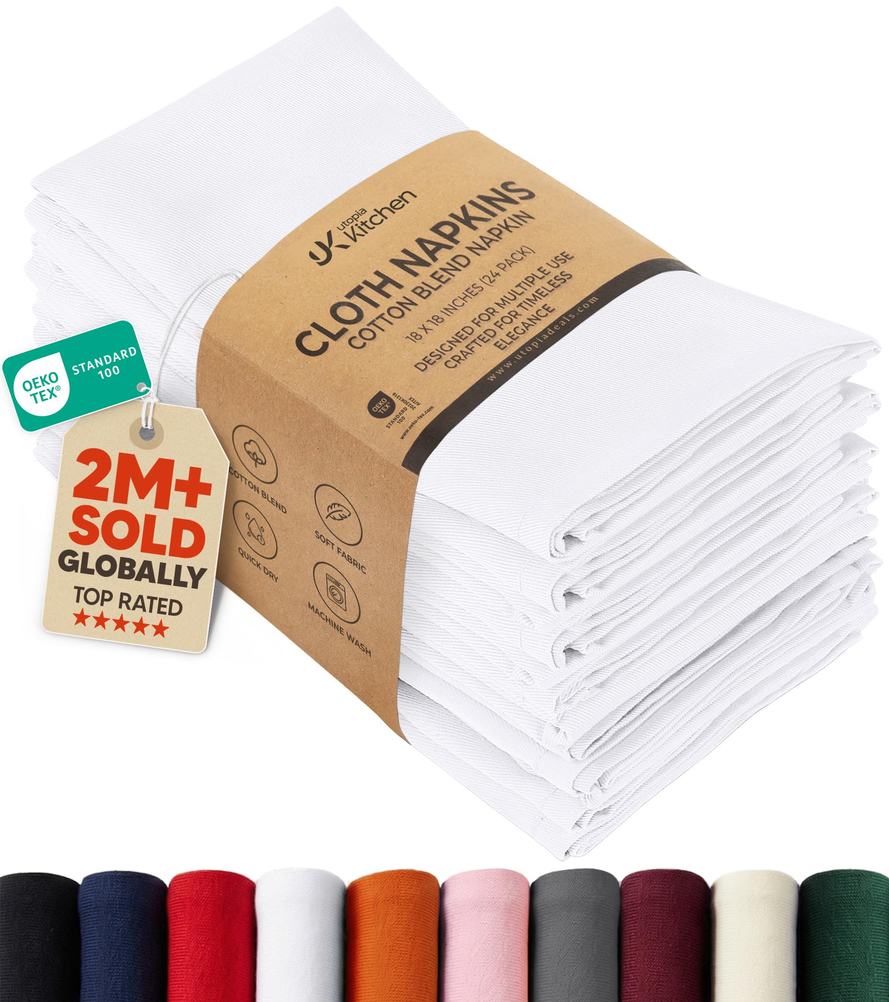 kitchen white cloth napkins [24 pack, 18x18 inch] absorbent cotton blend washable and reusable for dinner, restaurant, lunch, wedding and hotel
