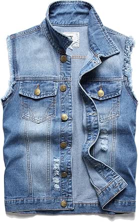Denim Vest Heren Revers Mouwloos Slim Fit Retro Ripped