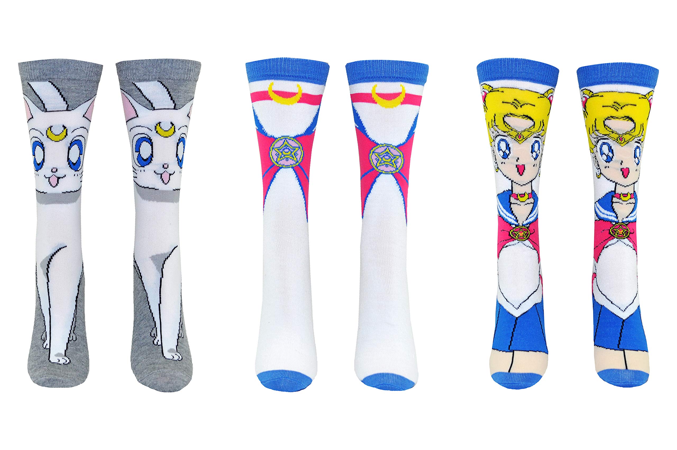 Everything Legwear Women's 3 Pair Sailor Moon Crew Socks Cosplay (3 Pair) - () Sailor Moon, Artemis, Bow Cosplay Crew Socks - Fits Shoe Size: 4-10 ()