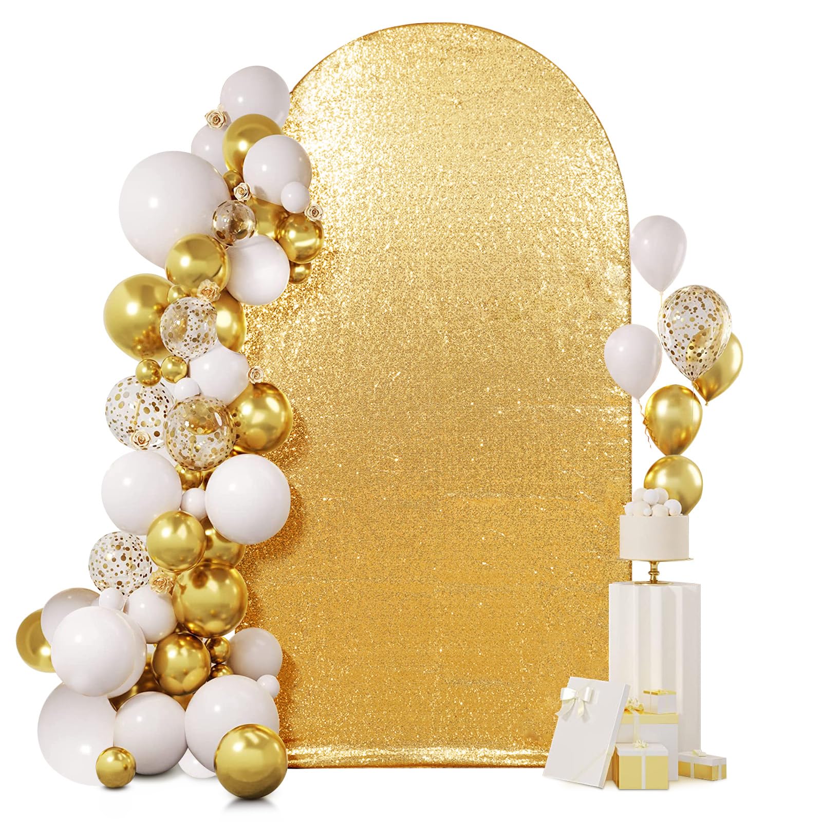 SquarePie Arch Backdrop Cover, 7.2FT Gold Glitter Sequin Arch Cover, Wedding Chiara Backdrop for Birthday Party Baby Shower Photo Background Decor