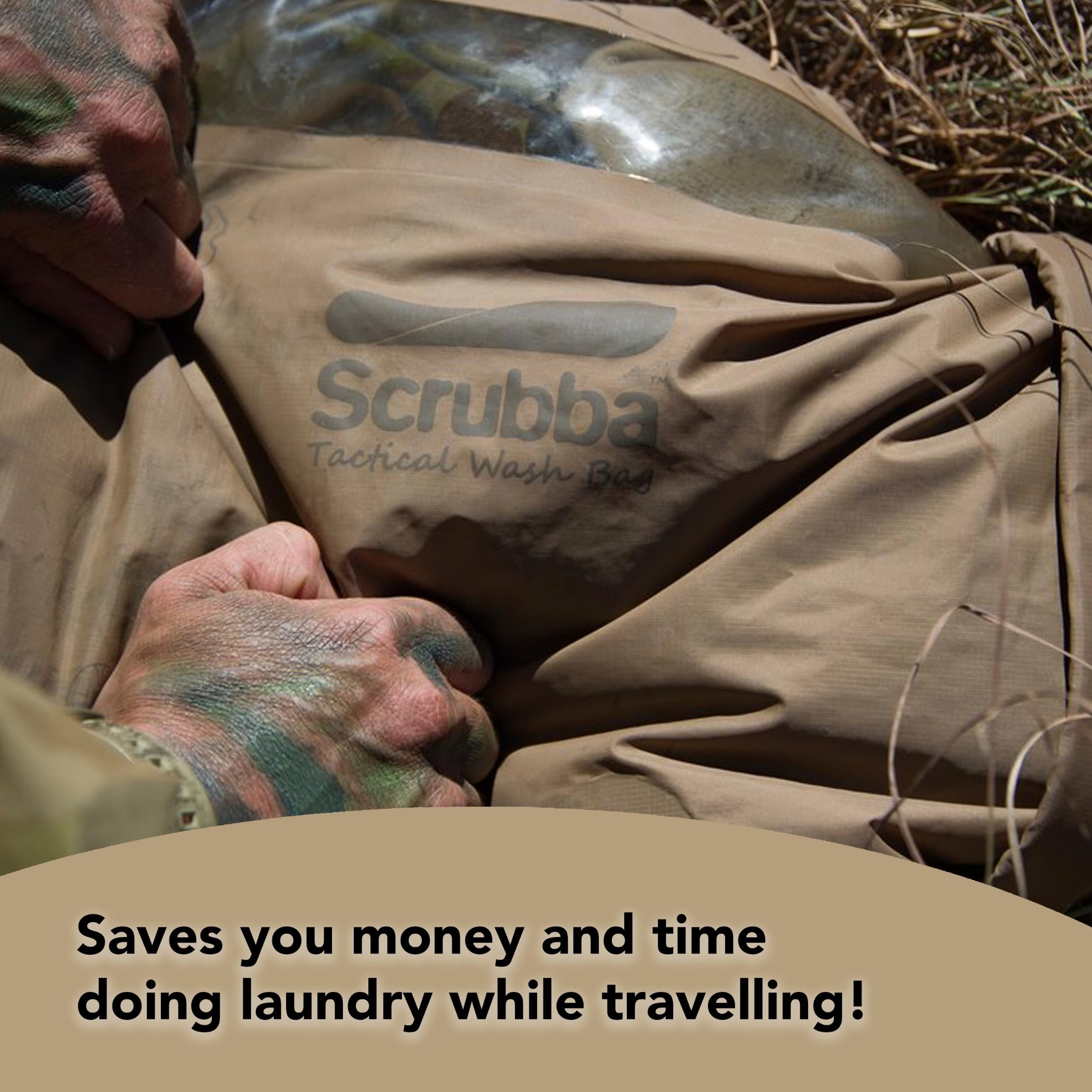 Scrubba TACTICAL Kit de Lavage & Séchage – Machine à laver portable robuste avec serviette XL, corde à linge & cintres – Léger & essentiel pour camping, randonnées, voyages