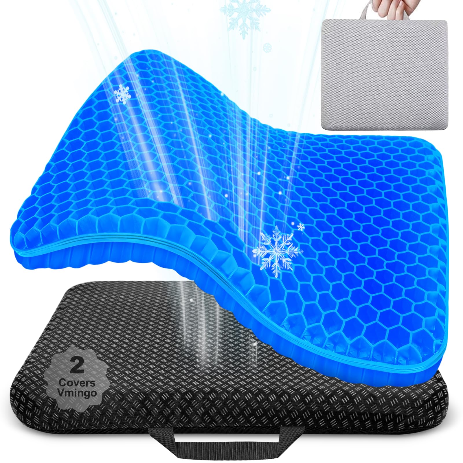 Vmingo Cuscino Gel Per Sedia,Cuscino antidecubito-Cuscino gel Elastico per Il Sostegno del Sedile,Fresco e Traspirante, Cuscino per Sedia Ufficio per Ridurre la Pressione Su Fianchi (Blu scuro)