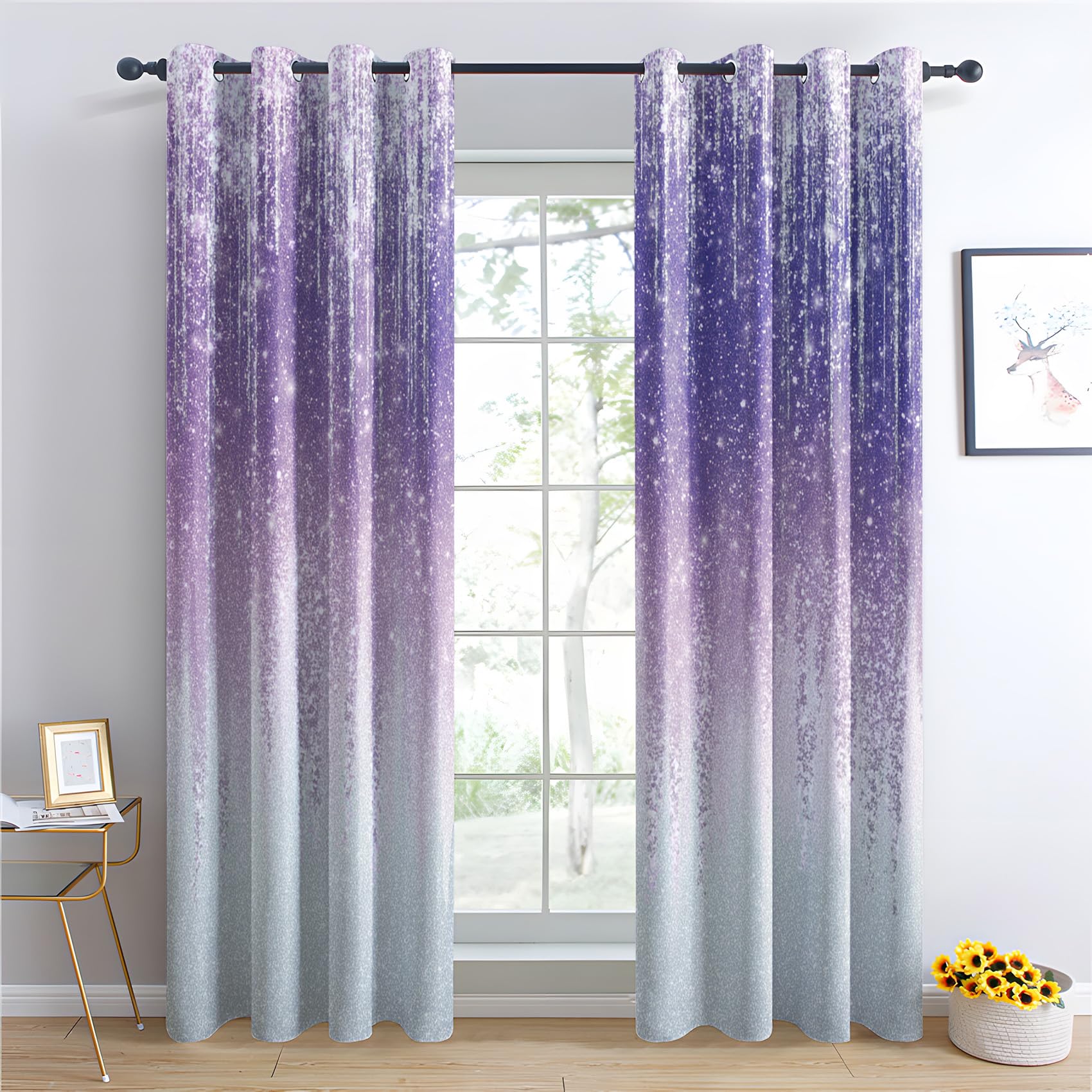 Venivici Glitter Blackout Curtains for Bedroom Living Room - 108 Inch Drop Curtains Eyelet, Ombre Glitter Abstract Luxury Patterned Window Treatments, Thermal Insulated Drapes 90x108 2 Panels