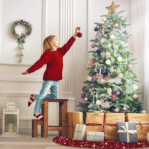 Miniatura 23 de Falda de árbol de Navidad morada de 46 pulgadas, falda de árbol de Navidad con lentejuelas brillantes, tapete de árbol de Halloween, faldas de árbol