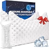 Cooling Side Sleeper Pillow for Neck and Shoulder Pain, Luxury Shredded Memory Foam Curved Bed Pillows for Sleeping Set of 2- Adjustable Queen Size- Washable Cover Crescent White