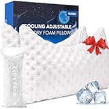 Cooling Side Sleeper Pillow for Neck and Shoulder Pain&comma; Luxury Shredded Memory Foam Curved Bed Pillows for Sleeping Set of 2- Adjustable Queen Size- Washable Cover Crescent White