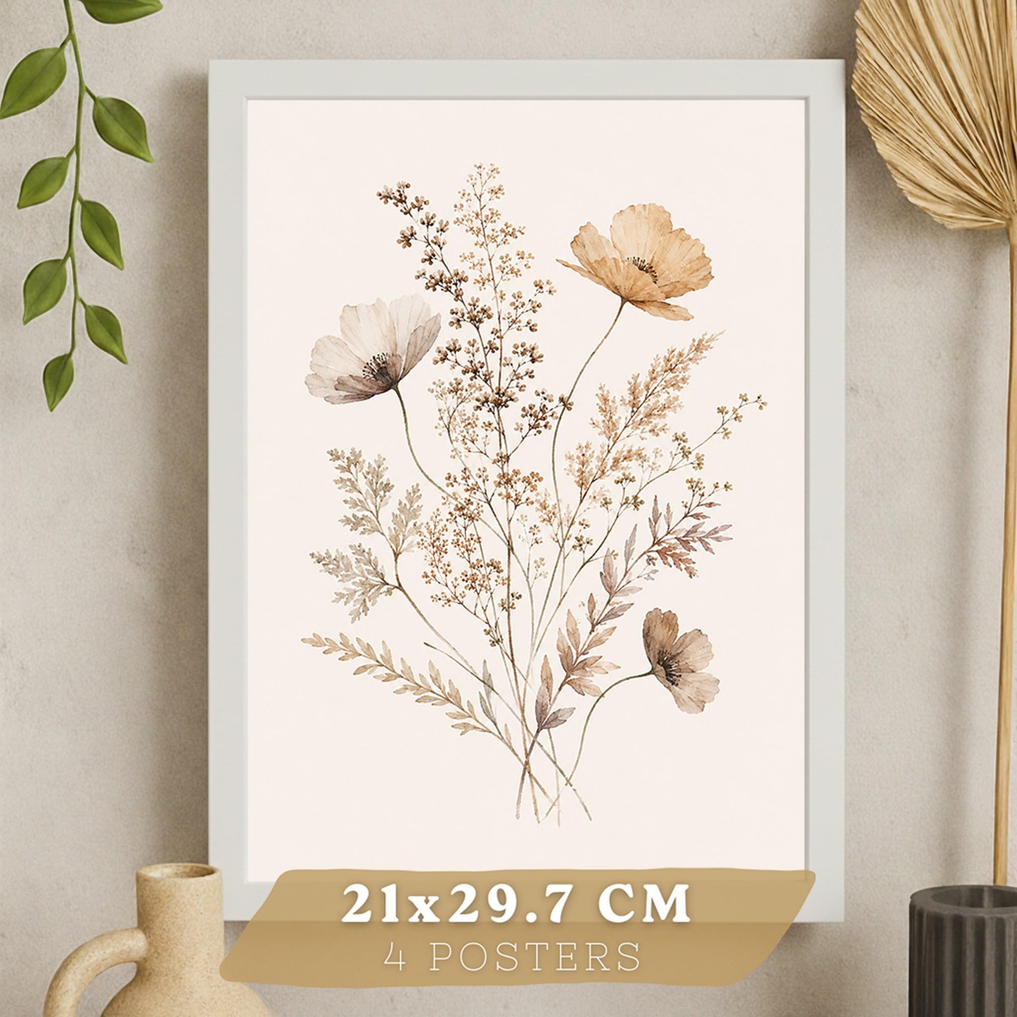 Nacnic Posters de Flores Silvestres Neutras con Acuarela Botánica Beige