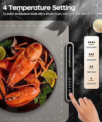 Miniatura 2 de Qimh Tapete de calentamiento de alimentos, bandeja de calentamiento eléctrica para bufé de fiestas, superficie de silicona completa con 4 ajustes de