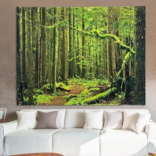 Miniatura 7 de willyang Tapiz de selva tropical, tapiz decorativo diario de bosque fresco para dormitorio, sala de estar, oficina, pared, decoración artística de
