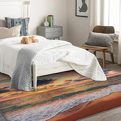 Miniatura 2 de Alfombras temáticas de playa de 4 x 5 pies para dormitorio o sala de estar, alfombra de puesta de sol para decoración de habitación de niños,