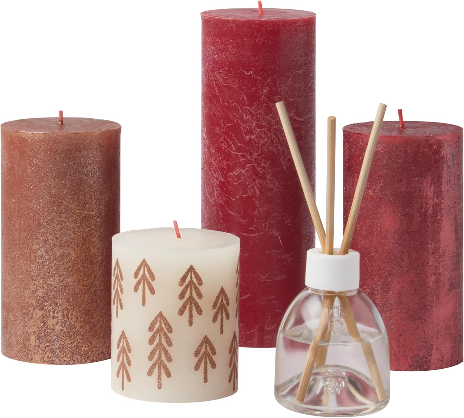 Bolsius Rustic Pillar Candles - Gift Set of 5 with Fragrance Sticks - Winter Spices - Length Burning Time - Includes Natural Vegan Wax - Without Palm Oil