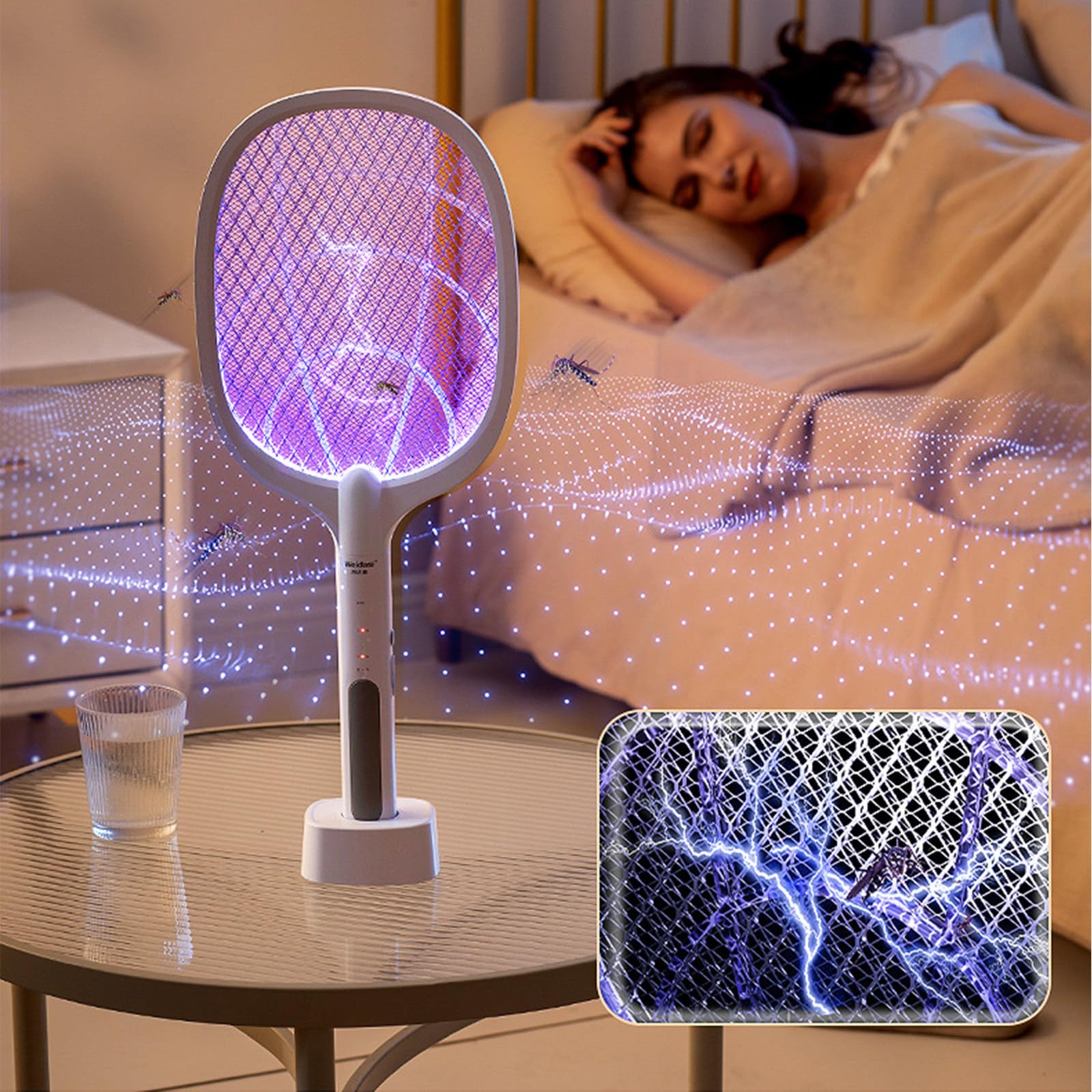 Matamoscas Eléctrico Portátil con Luz Led UV De Alto Voltaje, Recargable por USB para Interiores Y Exteriores.,B