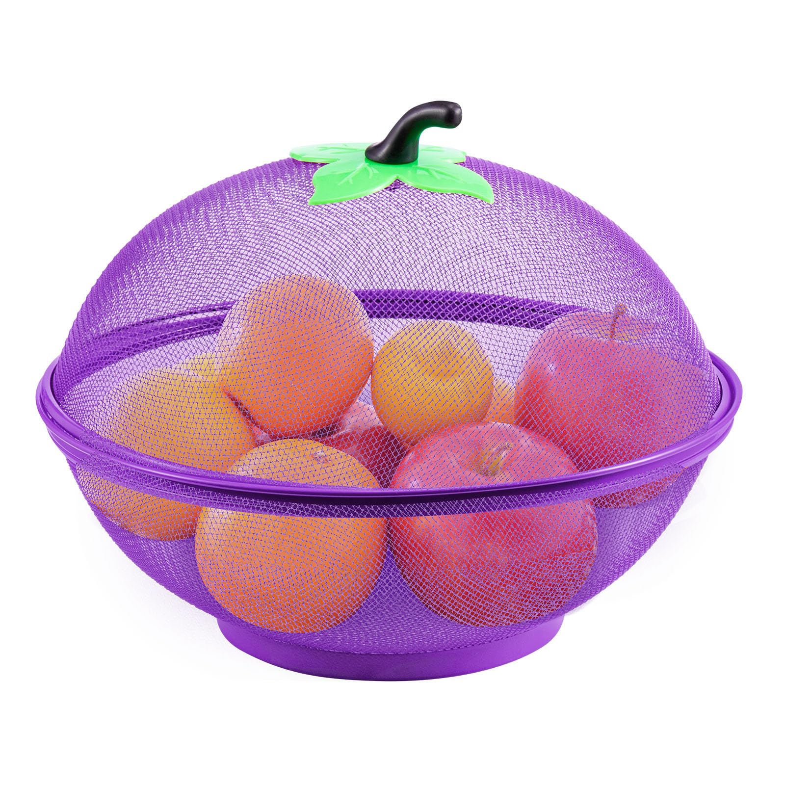 M.J COMFY-LIFE Apple-Shaped Mesh Fruit Basket with Lid, Tabletop Vegetable Holder, Decorative Fruit Bowl for Kitchen, Camping, and Patio Use (Purple)