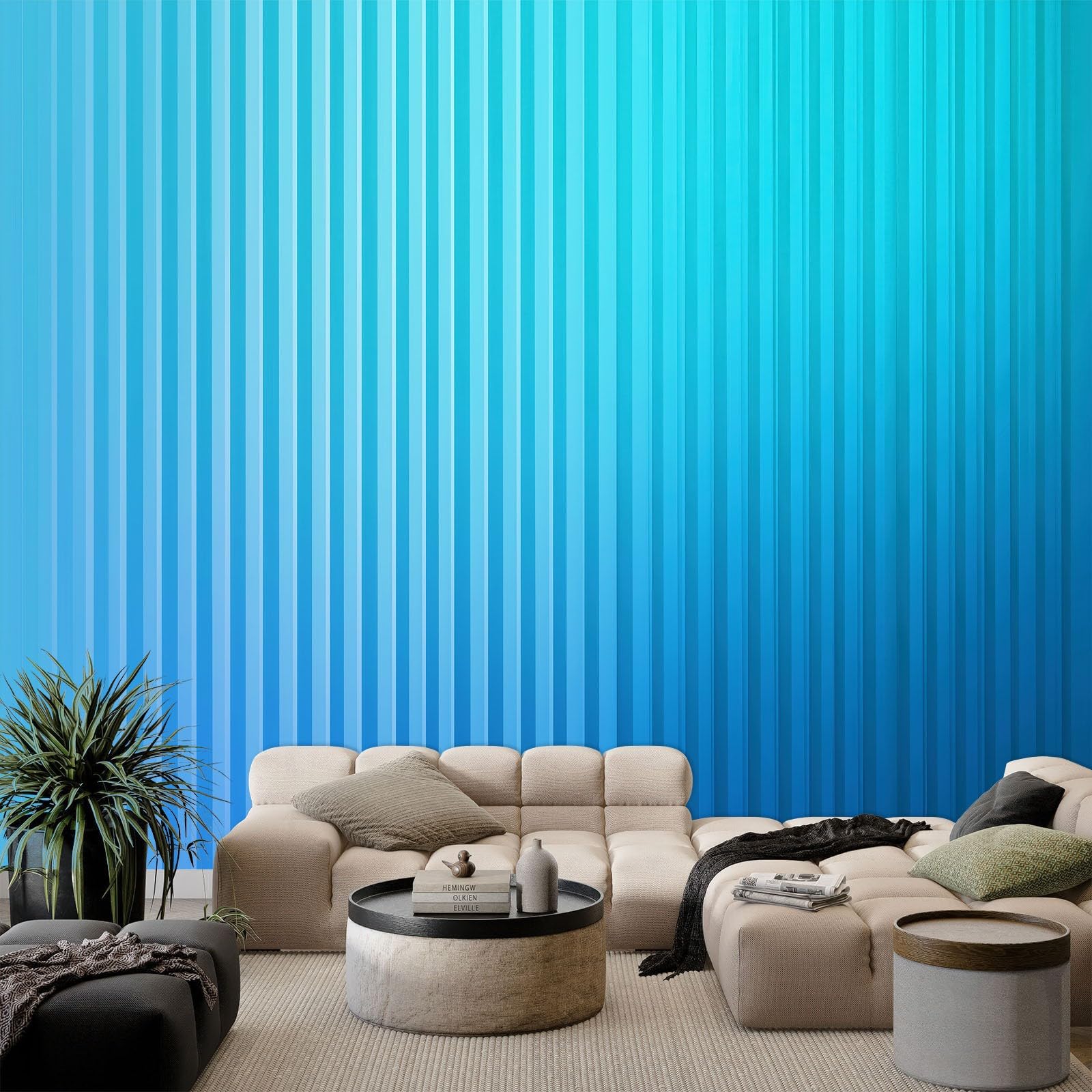 Custom Sky Blue Wall Murals, Non-Woven Abstract Minimalist Geometric Vibrant Mural Wallpaper - Large Photo Wallpaper for Living Room Bedroom Kitchen Hallway Office Kids, W 400 x H 280 cm