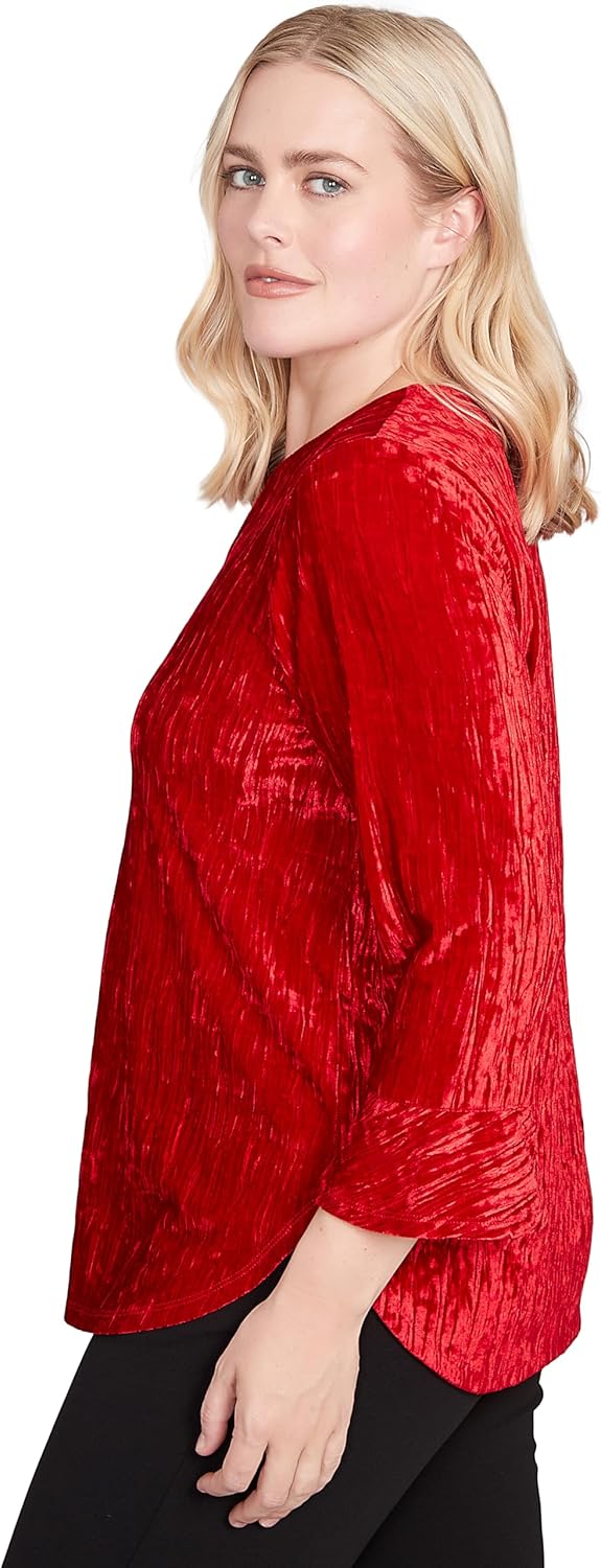 Alfred Dunner Women's Crushed Velvet Henley Tie Sleeve Top