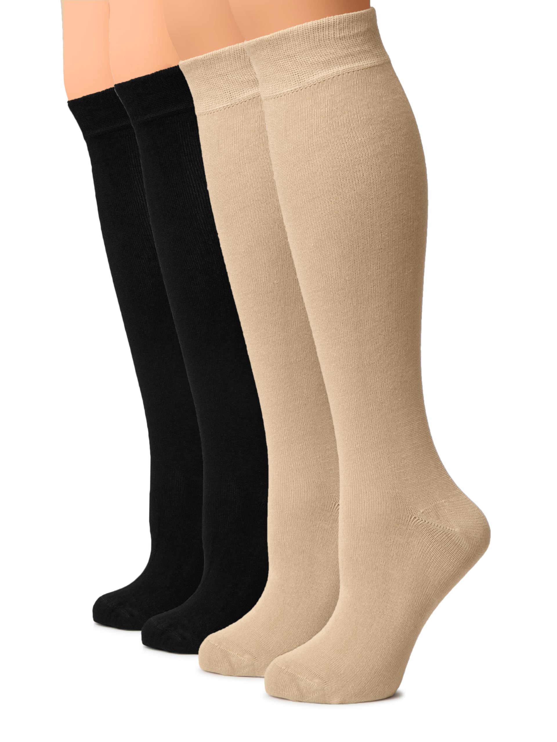 Hugh Ugoli Women Cotton Knee High Socks, Long Dress School Uniform Socks Soft, Lightweight, Size 5-8 &amp; 8-11, 3 &amp; 4 Pairs