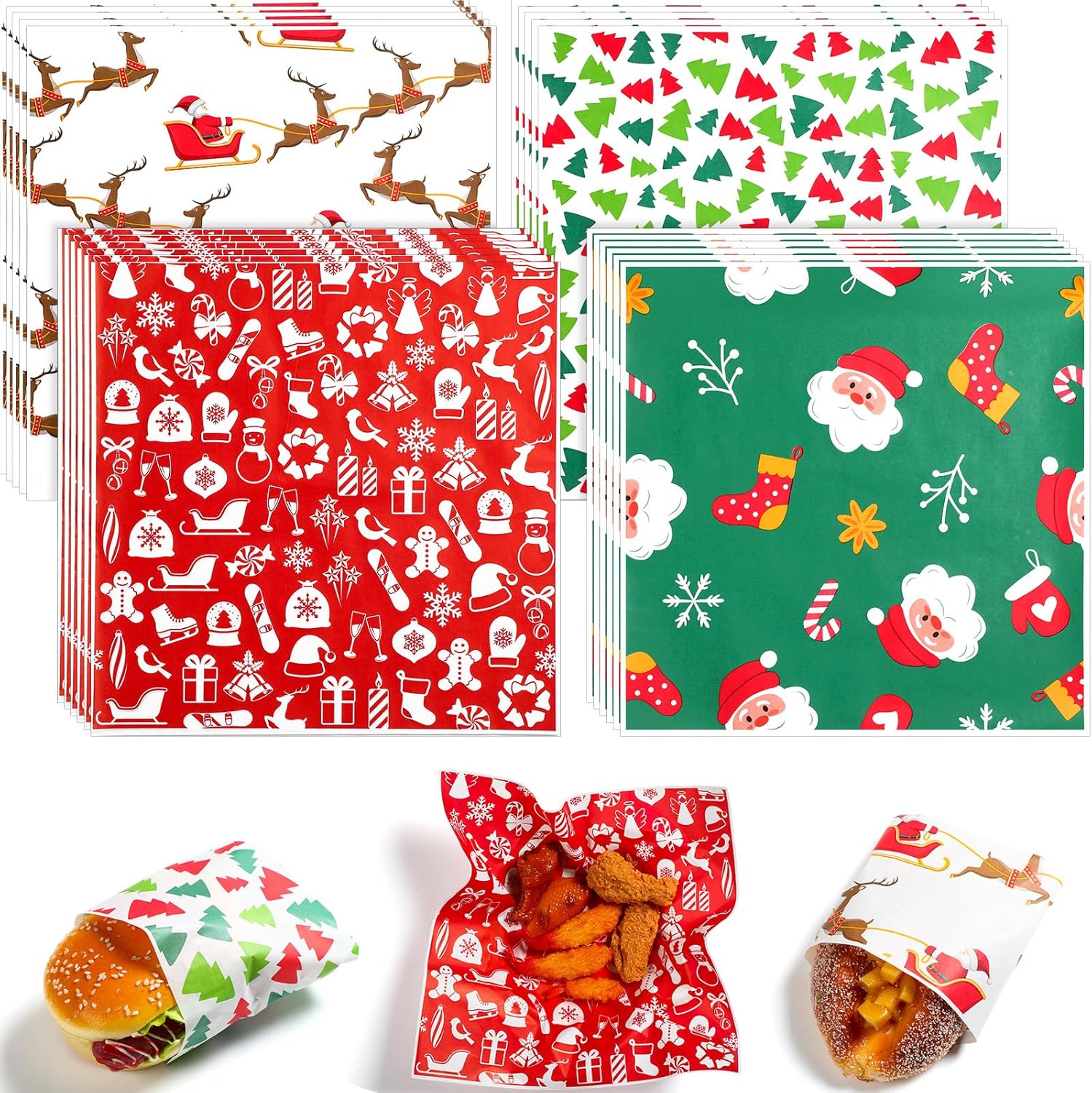 Spakon 400 Sheet Christmas Wax Paper for Food Wrapping 12 x 12 Inch 4 Styles Xmas Deli Paper Xmas Burgers Sandwich Wrap Print Deli Paper Basket Liners for Home Baking Gift Holiday Party Supplies Spakon 400 Sheet Christmas Wax Paper for Food Wrapping 12 x 12 Inch 4 Styles Xmas Deli Paper Xmas Burgers Sandwich Wrap Print Deli Paper Basket Liners for Home Baking Gift Holiday Party Supplies