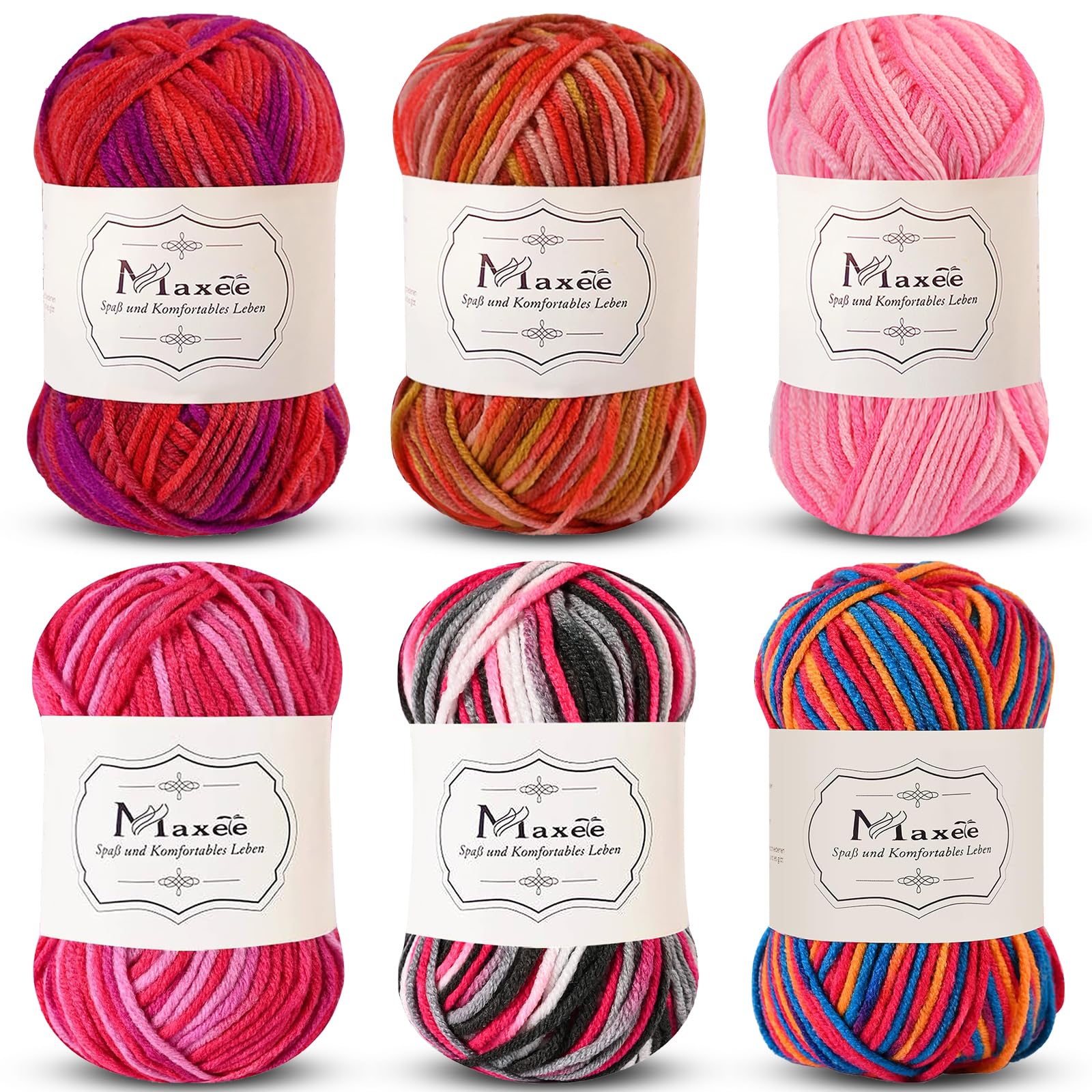 Maxee Handstrickgarn, 50 g Häkelgarn, Bunt Farbverlauf Acrylgarn zum Stricken, Weicher Wolle zum Häkeln, Mehrfarbiges Garn zum Stricken Häkeln und Basteln