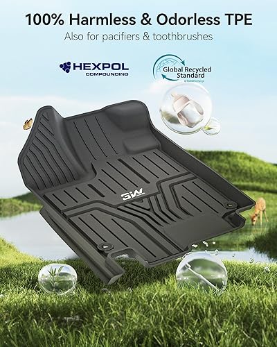 Miniatura 8 de 3W Alfombrillas de suelo aptas para Honda Odyssey 2018-2025, TPE para todo tipo de clima, revestimiento de piso de primera fila, 2 y 3 fila, negro