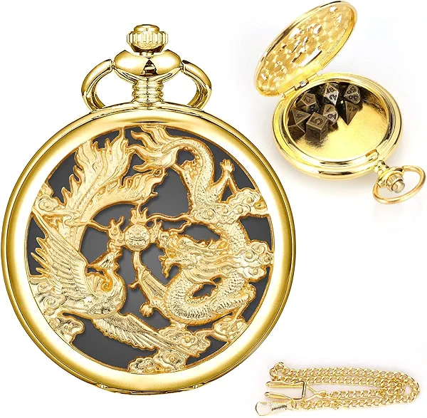 ManChDa Mini Dice Set Pocket Watch Shell Case 7PCS Micro Polyhedral Dice Set Metal Dice Gift Accessories