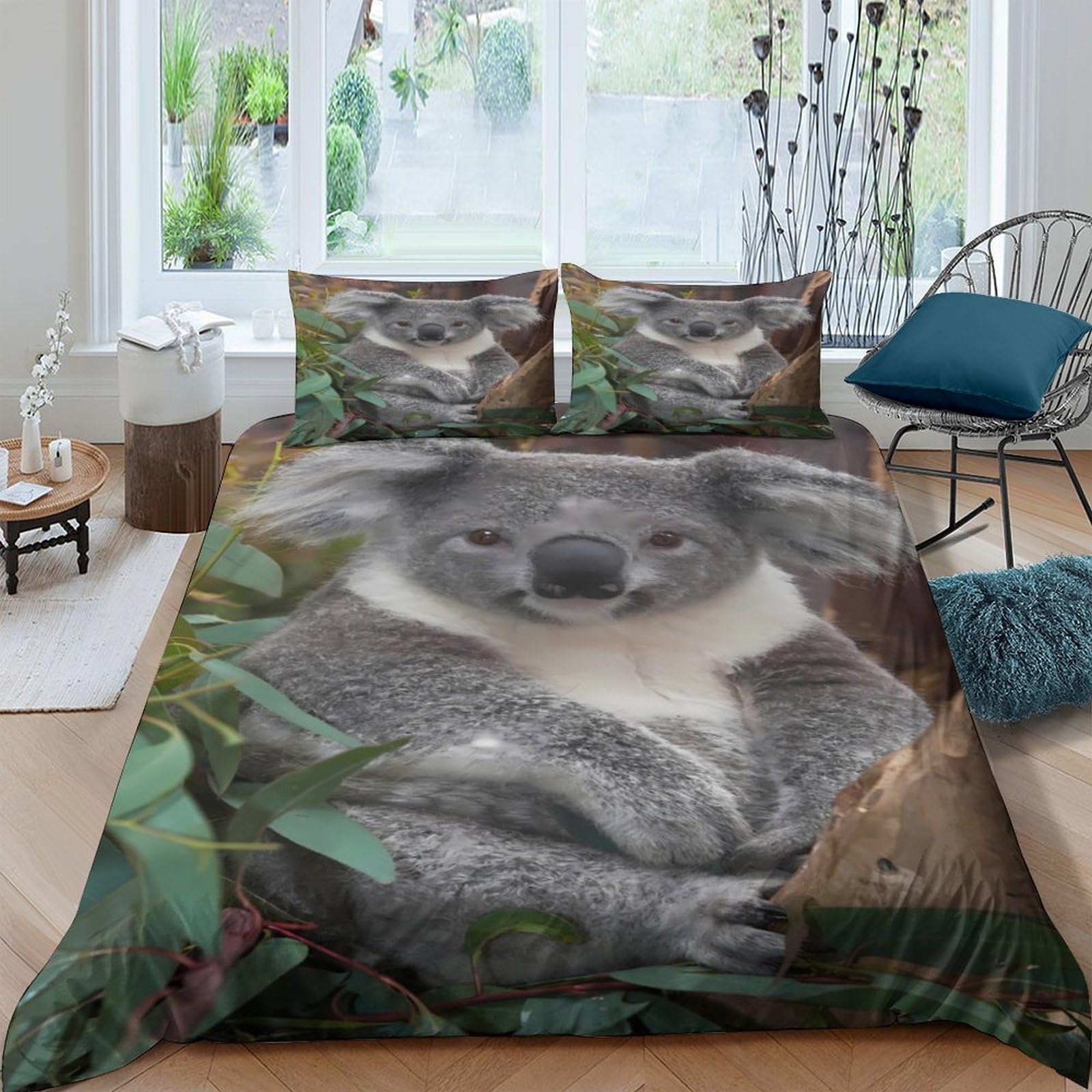 Ctjqhvkz Style-7 3D Printed Koala Forest Fitted Sheet Microfiber Soft Breathable Eucalyptus Bed Cover For Bedroom Guest Room Decor Single（135X200cm）