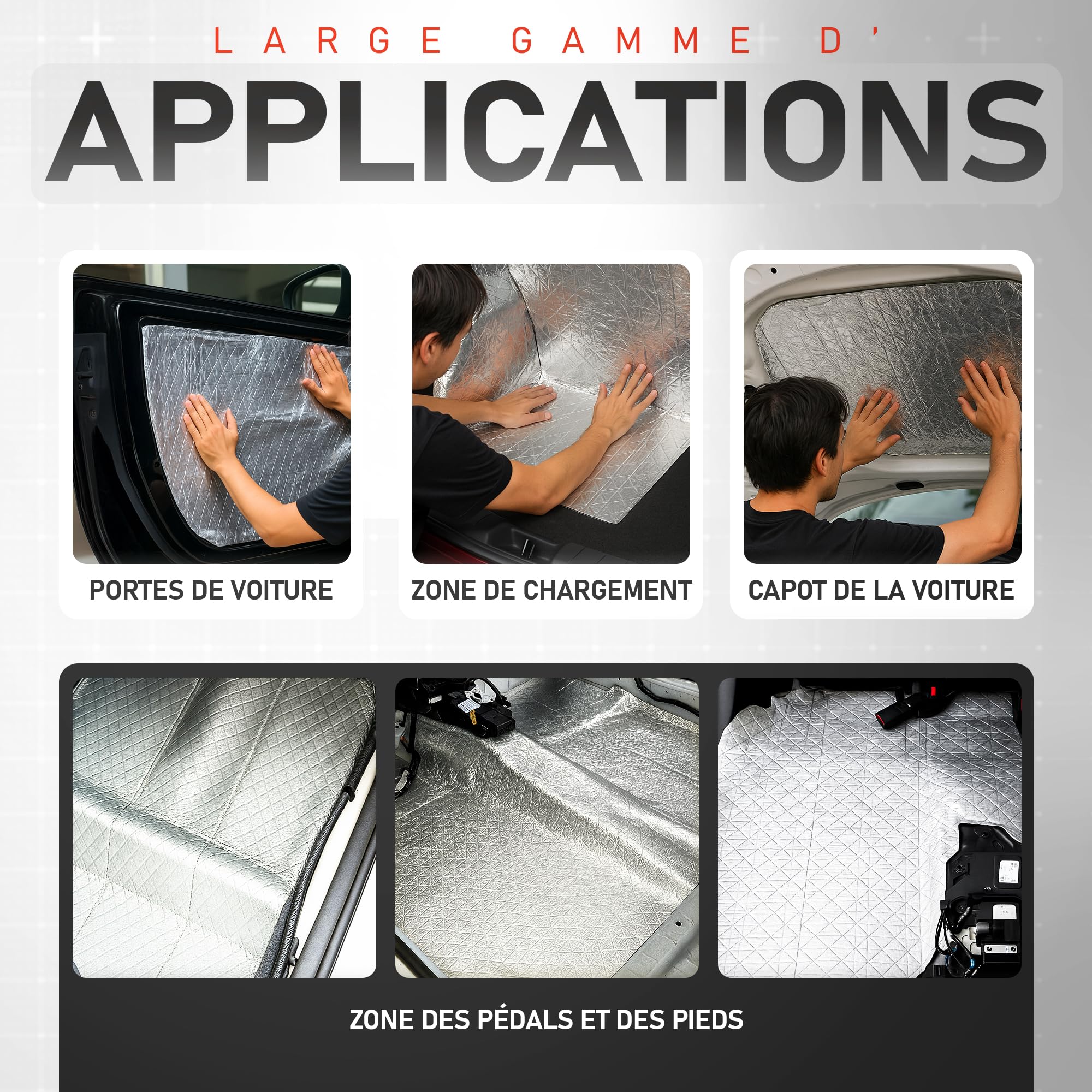 Isolation Phonique Voiture Autocollant 250 x 50 cm - Épaisseur 10 mm | Isolant Thermique Voiture | Parfait pour Voitures, Vans et Campers | Température Maximale 110 °C / Minimale -50 °C