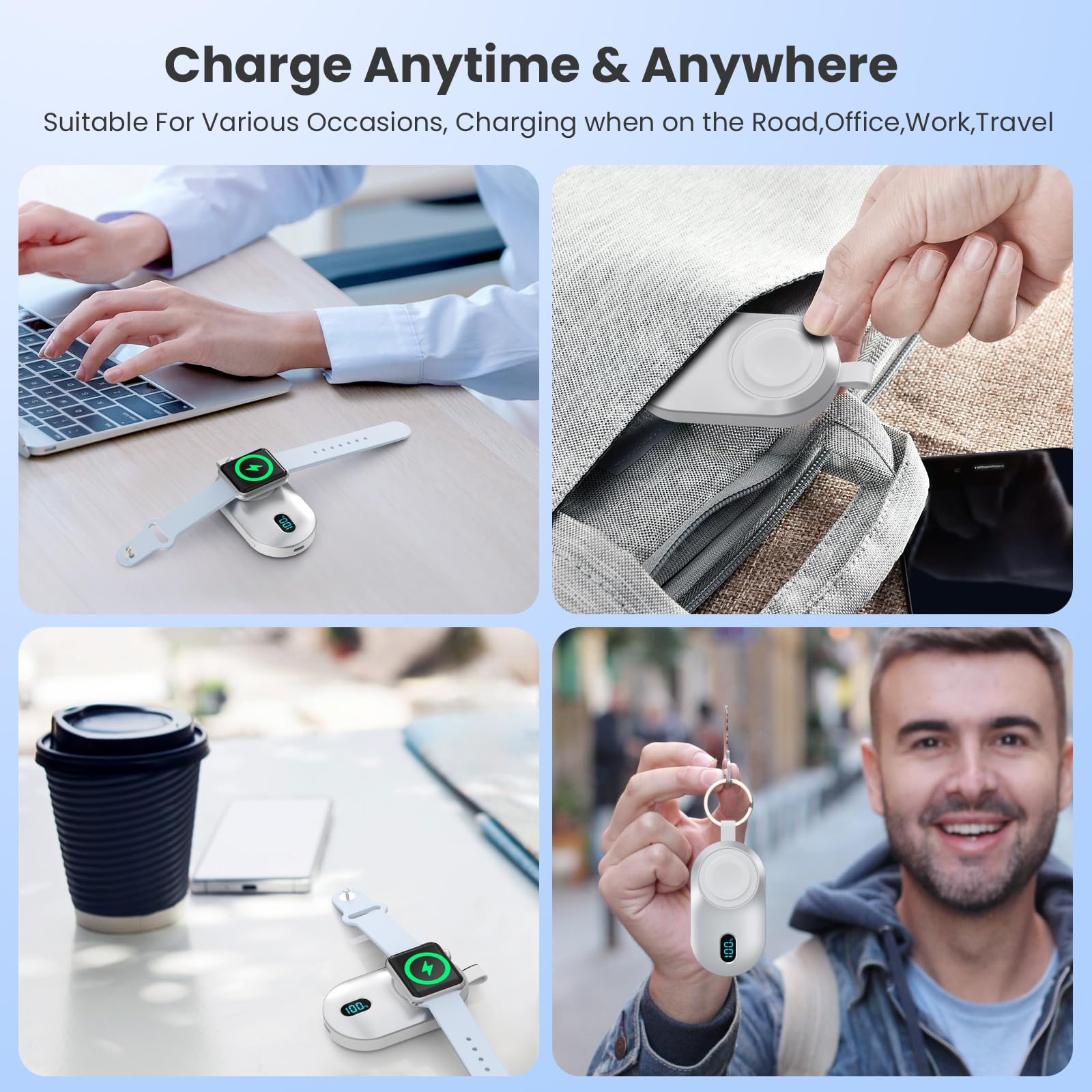 [Paquete de 2] Cargador inalámbrico portátil para Apple Watch, cargador magnético compacto para iWatch de 2800 mAh, banco de energía, llavero de viaje, cargador de reloj inteligente para Apple Watch