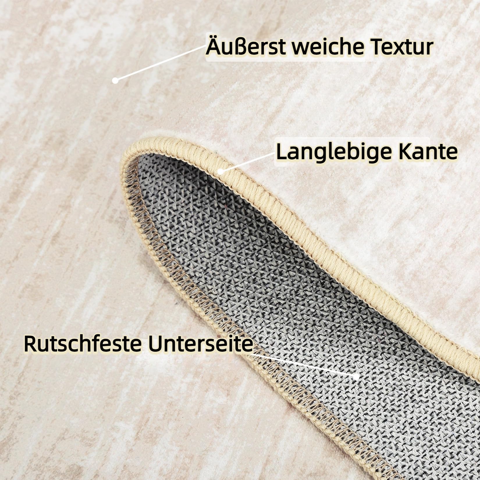 Teppich Wohnzimmer 160x230 cm Modernes Uni-Design Kurzflor Beige | Moderner Einfarbiger Teppich für Schlafzimmer Esszimmer Büro Waschbar Faltbarer Rutschfest