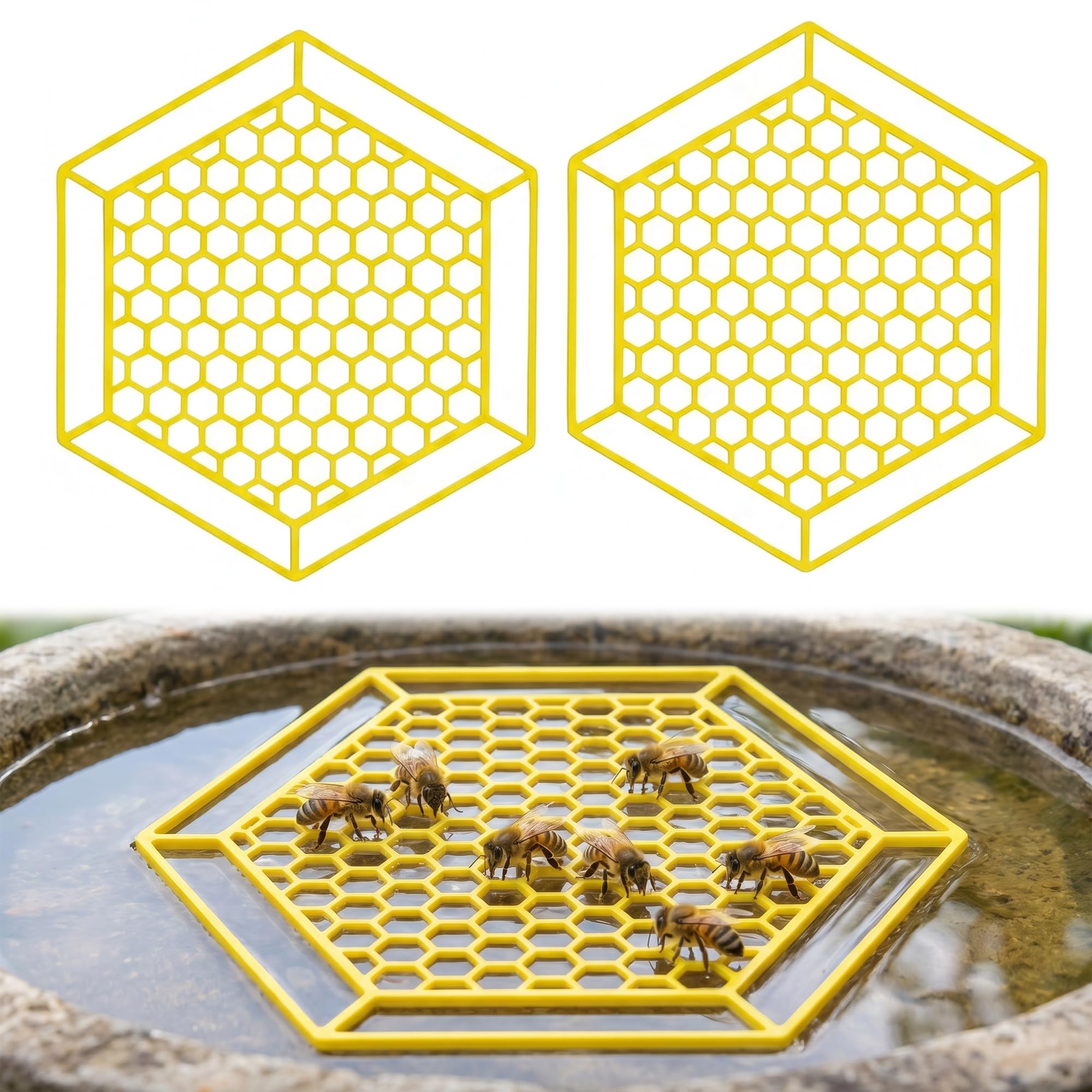 KIMHOME Lot de 2 abreuvoirs flottants en forme d'hexagone pour jardin et station d'arrosage des abeilles (jaune)