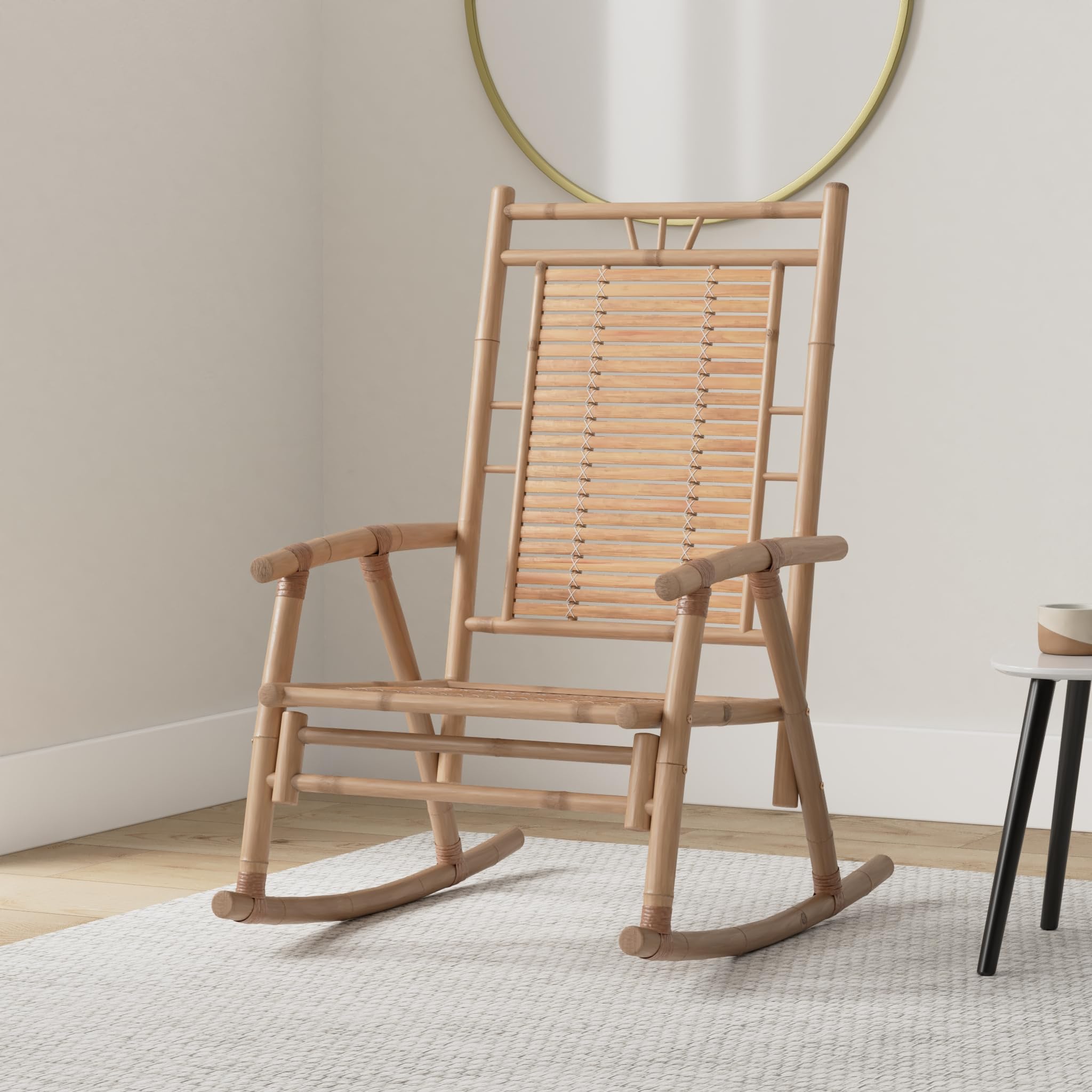 vidaXL Silla Mecedora de Jardín de Bambú Asiento Balancín Patio Terraza Porche