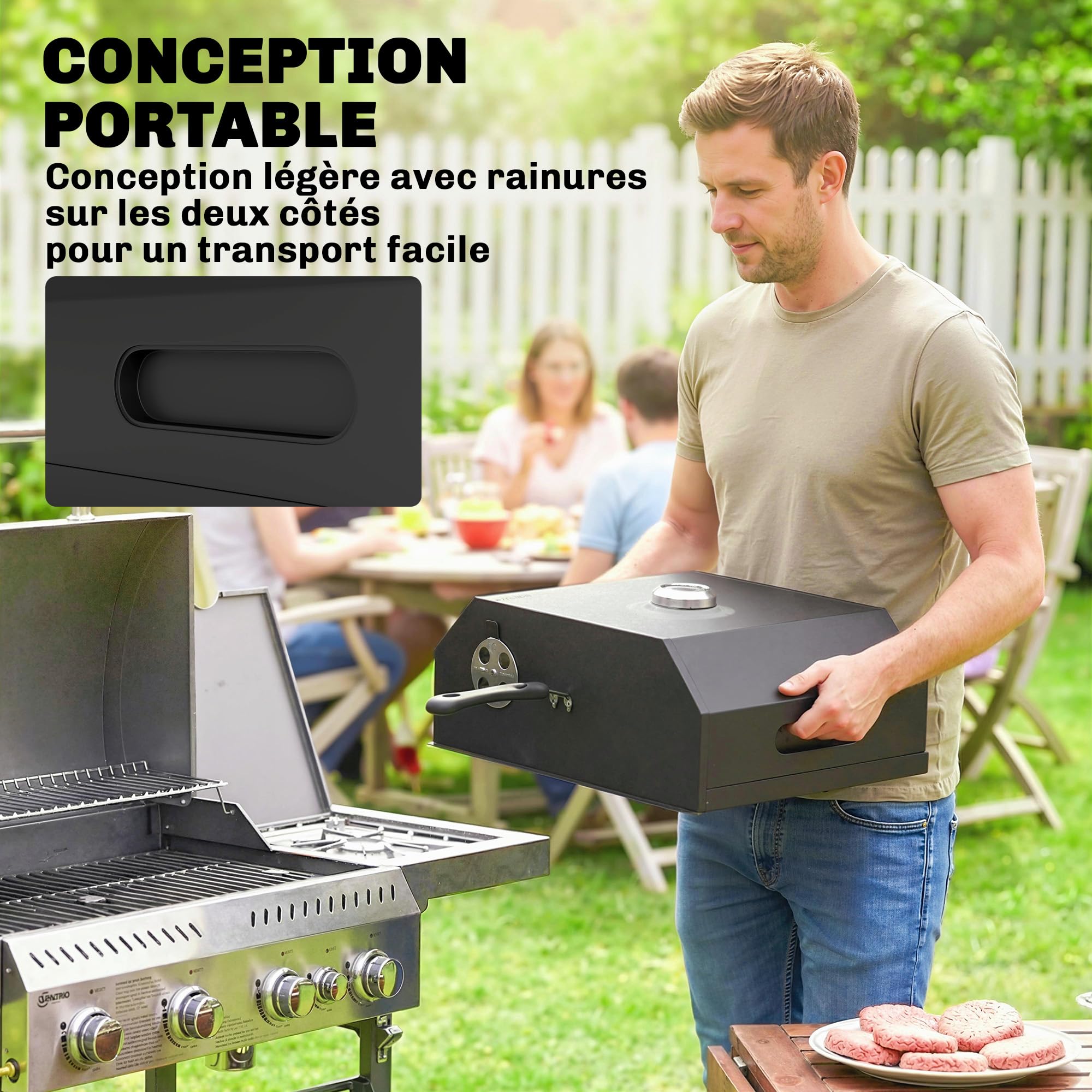 Outsunny Four à Pizza pour Barbecue Extérieur avec Pierre en Cordiérite et Thermomètre, 53 x 40 x 18,5 cm, Noir