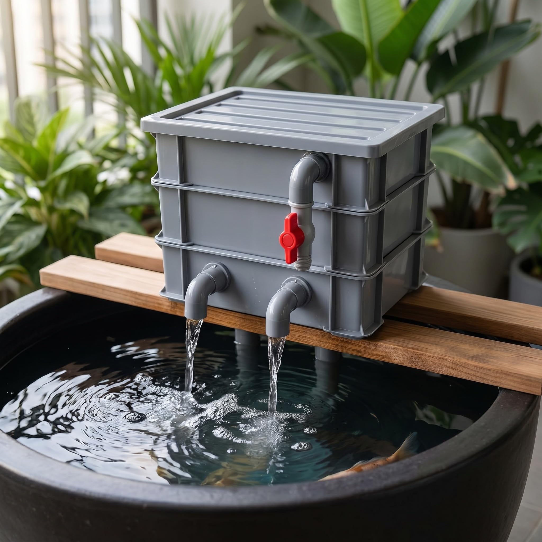 Filtro para Acuario, Caja De Goteo Externa con Cascada Y Flujo Ajustable, Sistema De Circulación De Agua para Pecera DIY, Bomba Y Material Filtrante No Incluidos. Gray 24.5x17.5x42.5cm