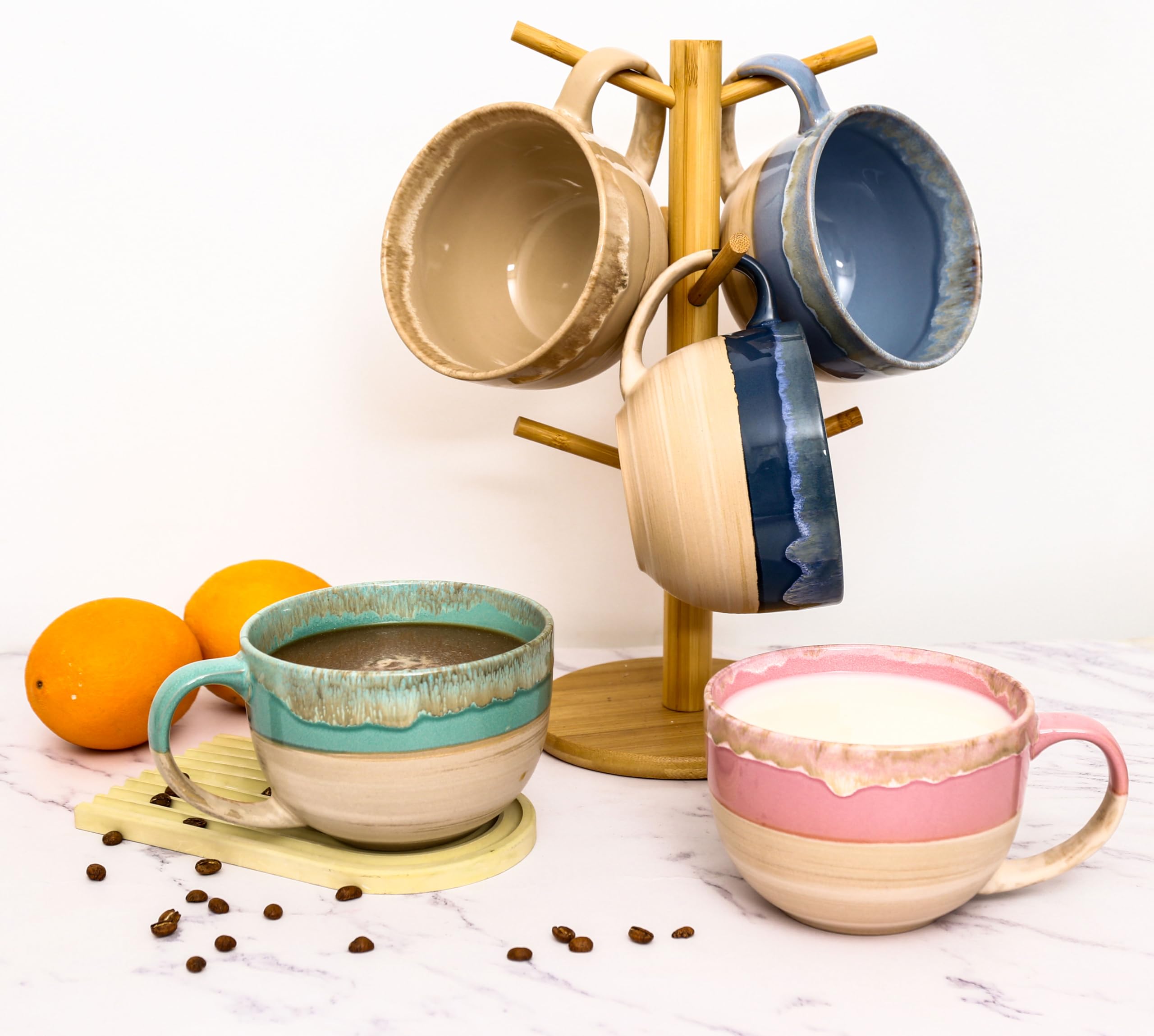 Tazze da tè in ceramica grandi da 700 ml, ciotole per cereali con manici, ciotole per zuppa, ciotole per insalata, ciotole per ramen per caffè, cereali, zuppa, snack (Blu)