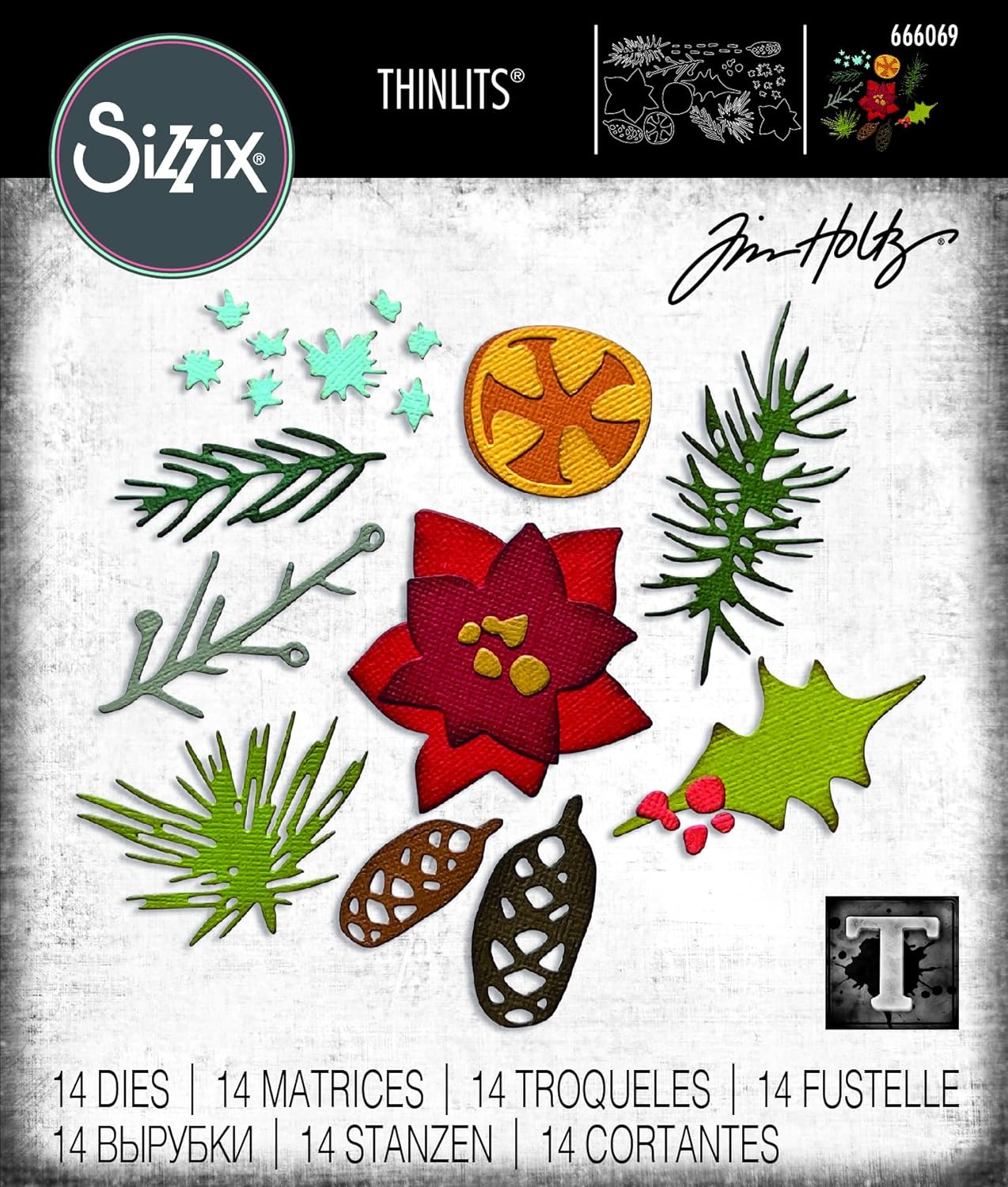 Sizzix Thinlits Die Set 14PK Modern Festive by Tim Holtz | 666069 | Chapter 4 2022 Wafer, Grey