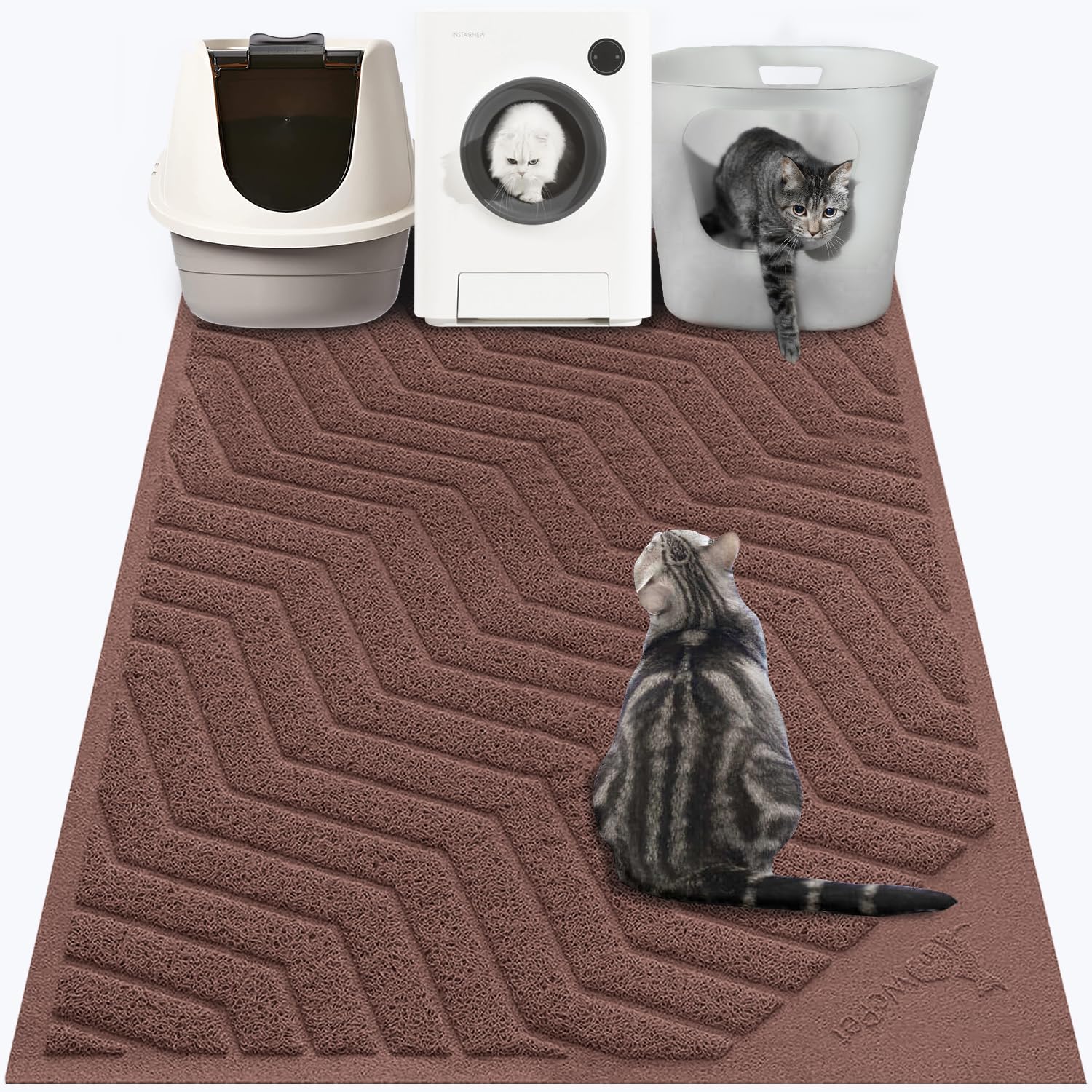 WePetCat Litter Box Mat(No. 02-2), Kitty Premium PVC Pad, Durable Trapping Rug, Phthalate Free, Urine-Resistant, Scatter Control, XXL 47 x 36, Brown