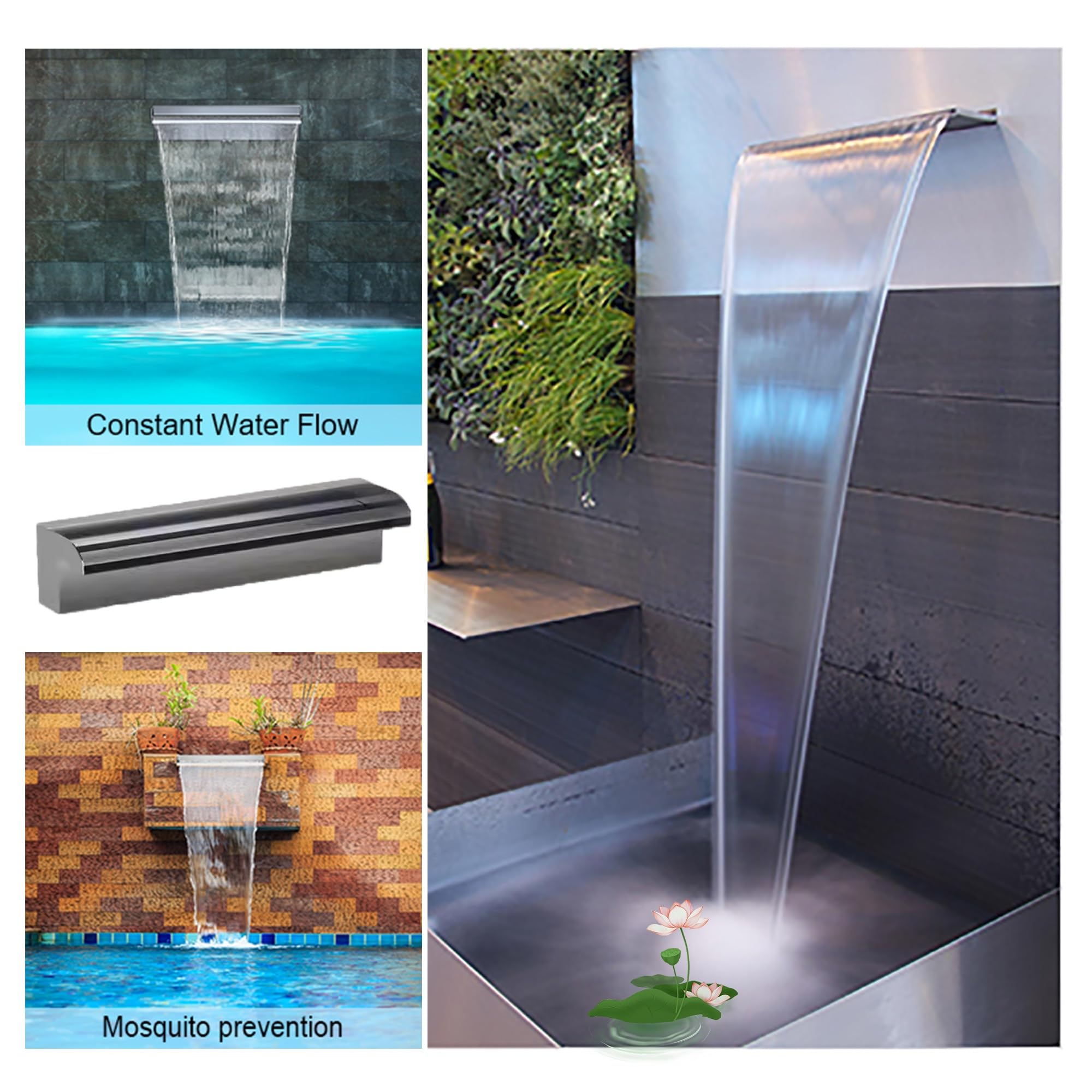 Sfioratore A Cascata Con LED RGB Per Laghetto - Acciaio Inox 90 Cm Con Telecomando - Foto 3