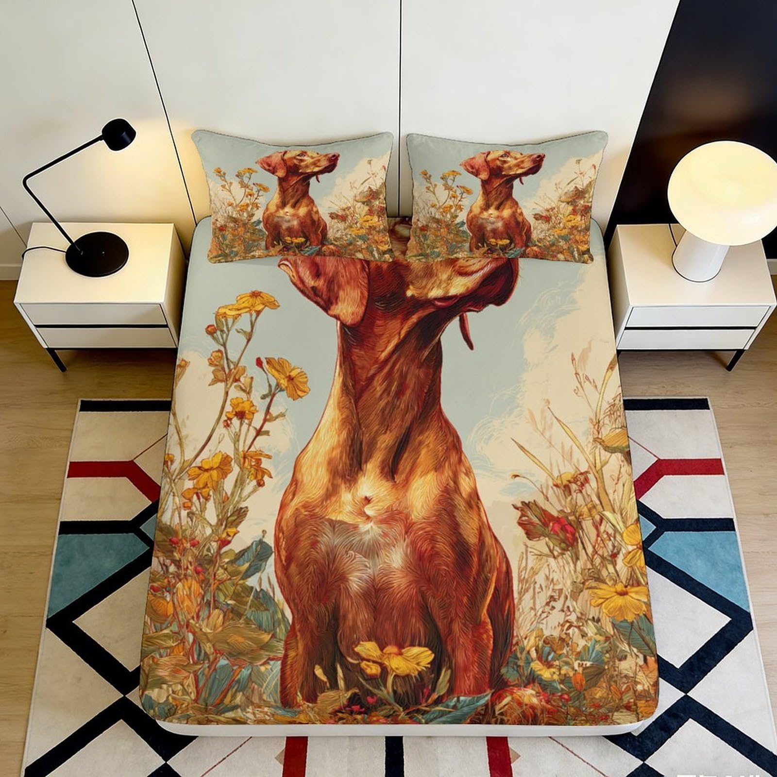 Uynsixtme Style-3 3D Printed Deer Microfiber Fitted Sheet Deep Pocket Non-Slip Bedroom Bedding Deer Mattress Fitted Cover For Adults 140X200x25cm