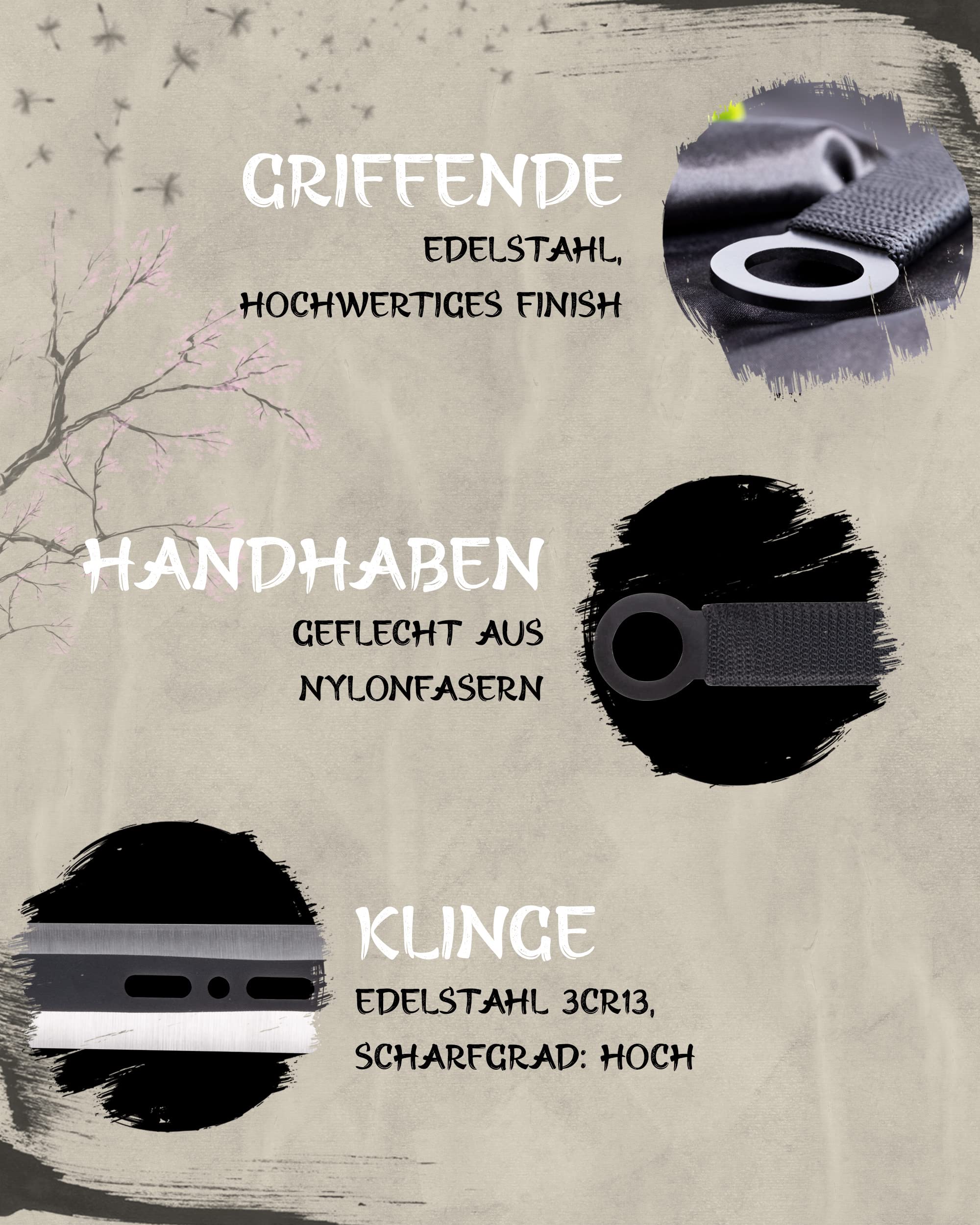 Machete scharf echt EIN Satz 1 Katana Ninja Schwert und 2 Wurfmesser scharf echt zum Training Metall Stahl Samurai Nur für Erwachsene 68 cm - 18 Jahre erforderlich FM-644D