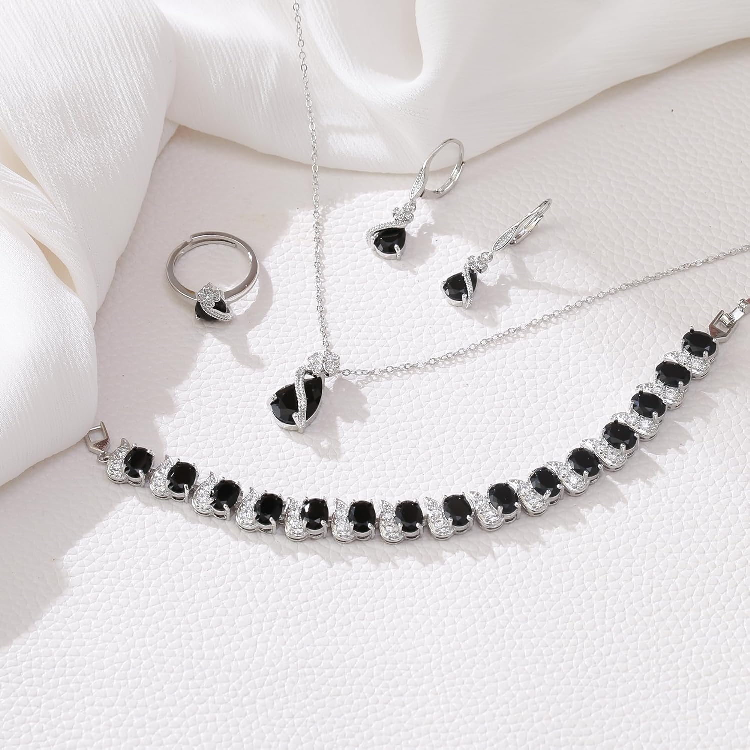 EleQueen 4 Clovers Necklace Earrings Ring Bracelet Set for Women Bride Bridesmaid, Cubic Zirconia Jewelry Set Gift - Image 4