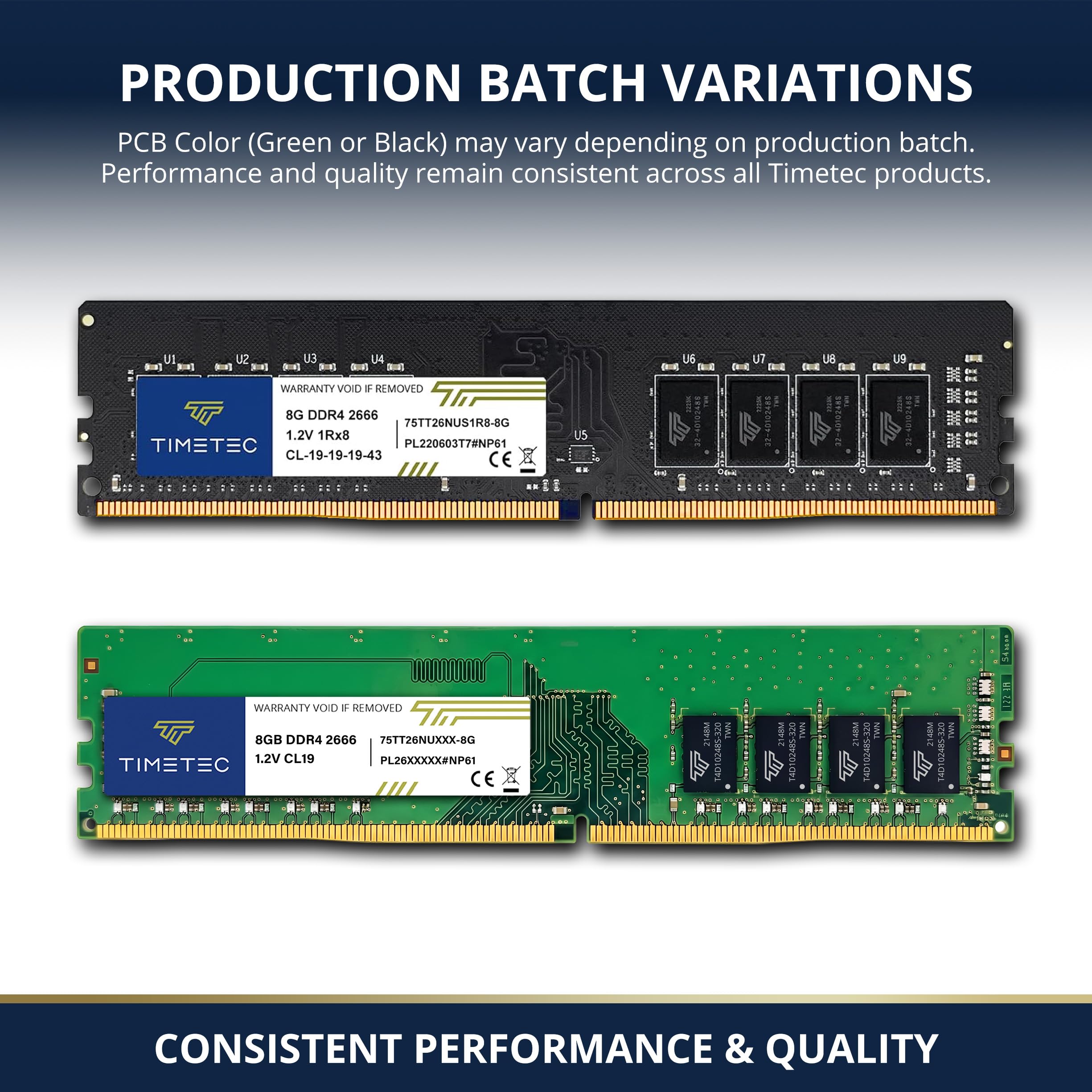 Timetec 8 Go DDR4 2666 MHz (PC4-2666V) PC4-21300 UDIMM RAM de Bureau – Non ECC sans Tampon, 288 Broches, 1,2 V, CL19 Module de mémoire DIMM