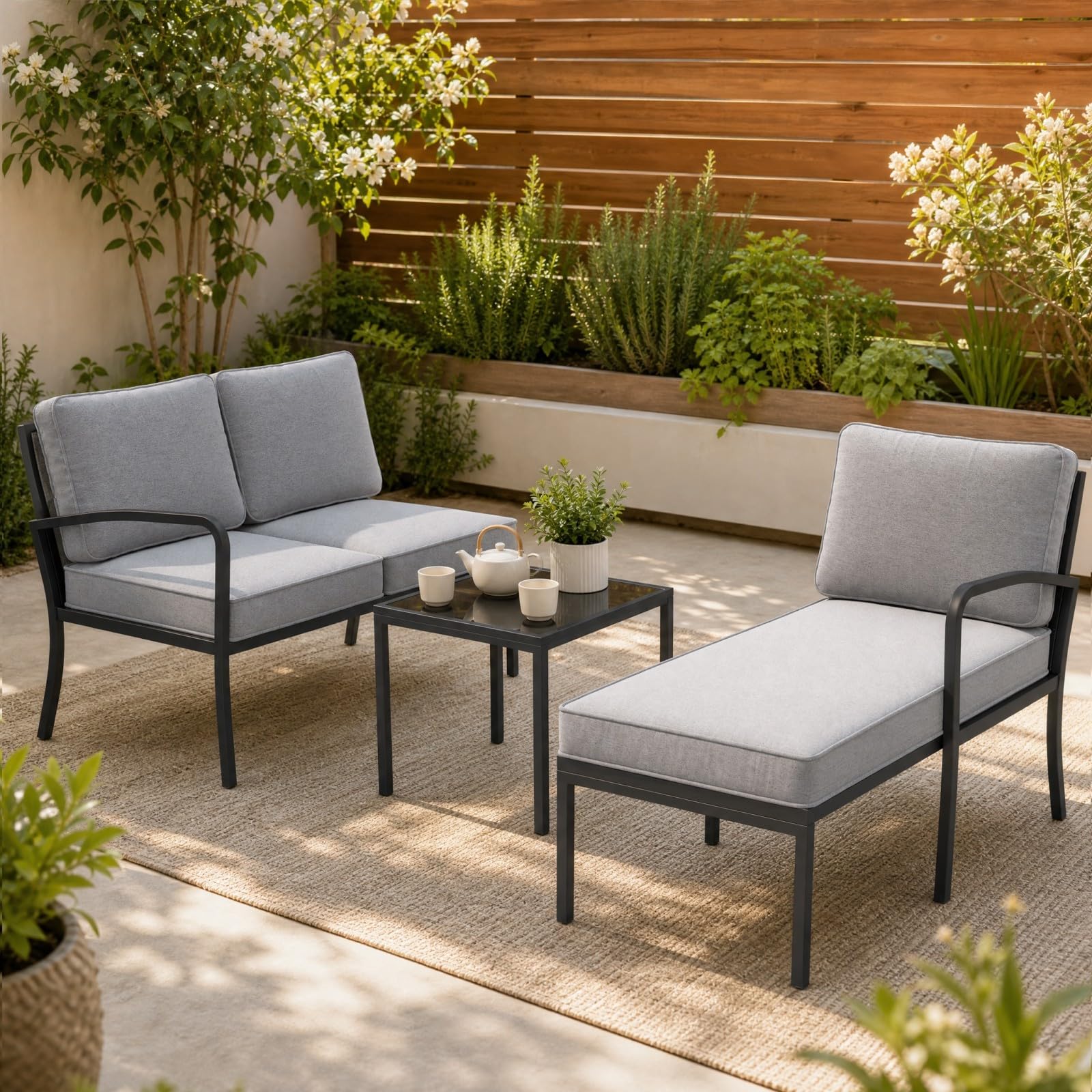 GOPLUS Sofa Cama 2 Plazas con Diván Individual y Mesa Negra,160cm (Gris)