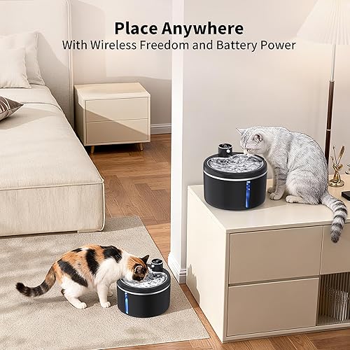 Miniatura 8 de Fuente de agua para gatos sin cable, fuentes para mascotas de 108 onzas3 litros para gatos para interiores con bandeja de acero inoxidable, fuente